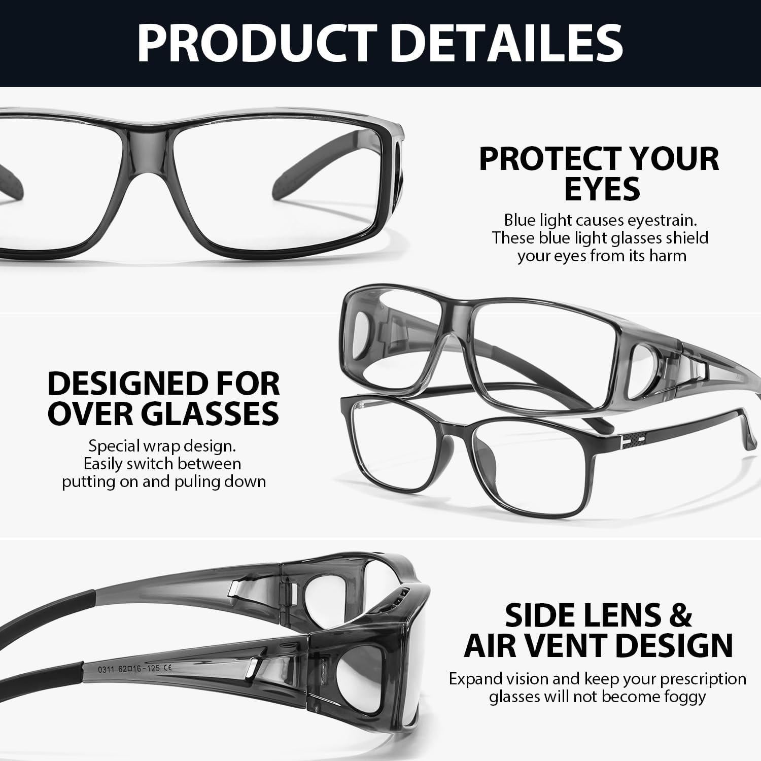 Gafas VIEWBETTER Fit Over Anti Luz Azul para Alivio Ocular