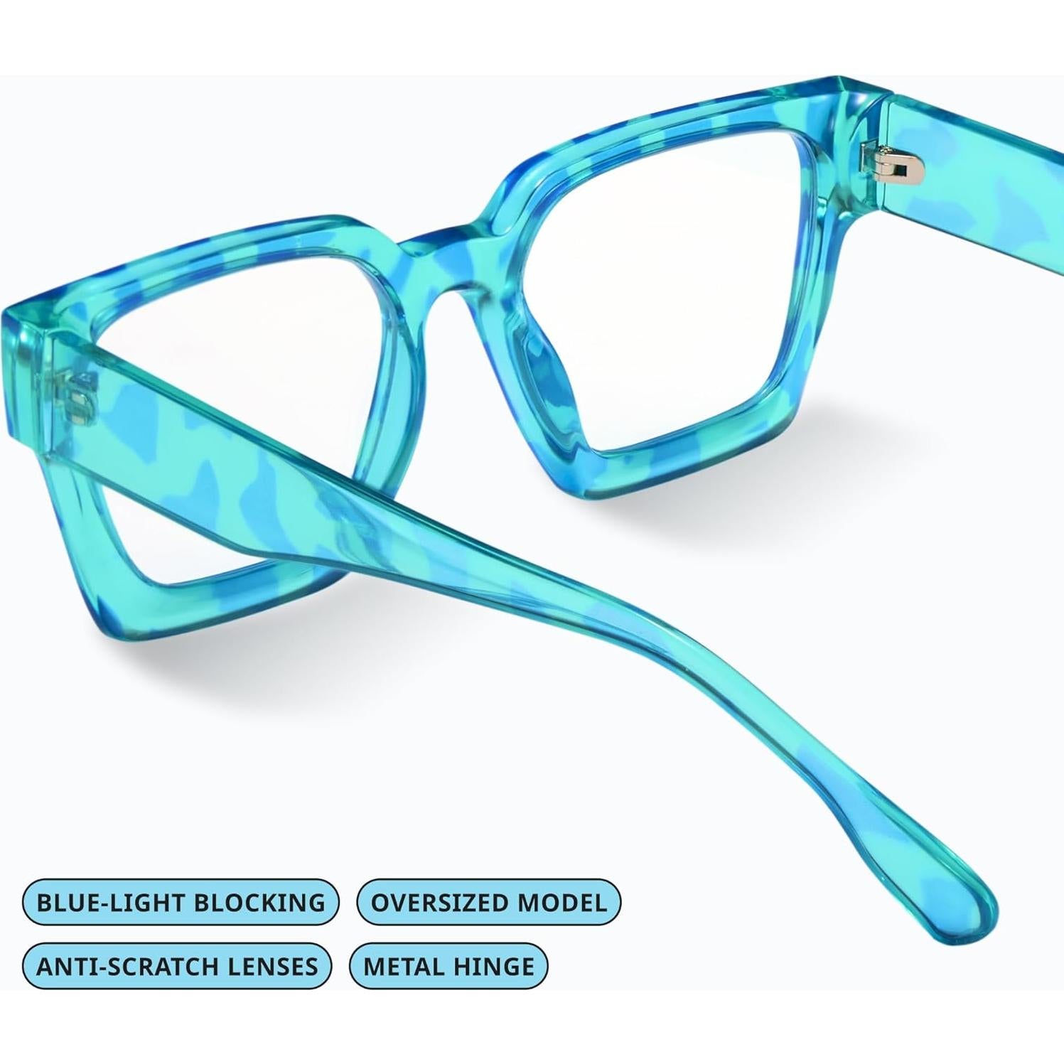 Gafas de luz azul oversized para mujer - Marco preppy chic