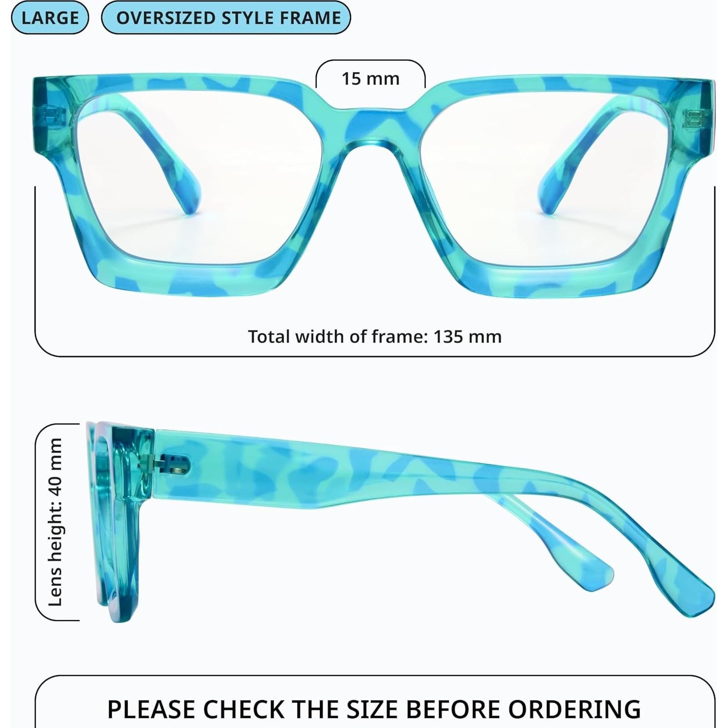 Gafas de luz azul oversized para mujer - Marco preppy chic