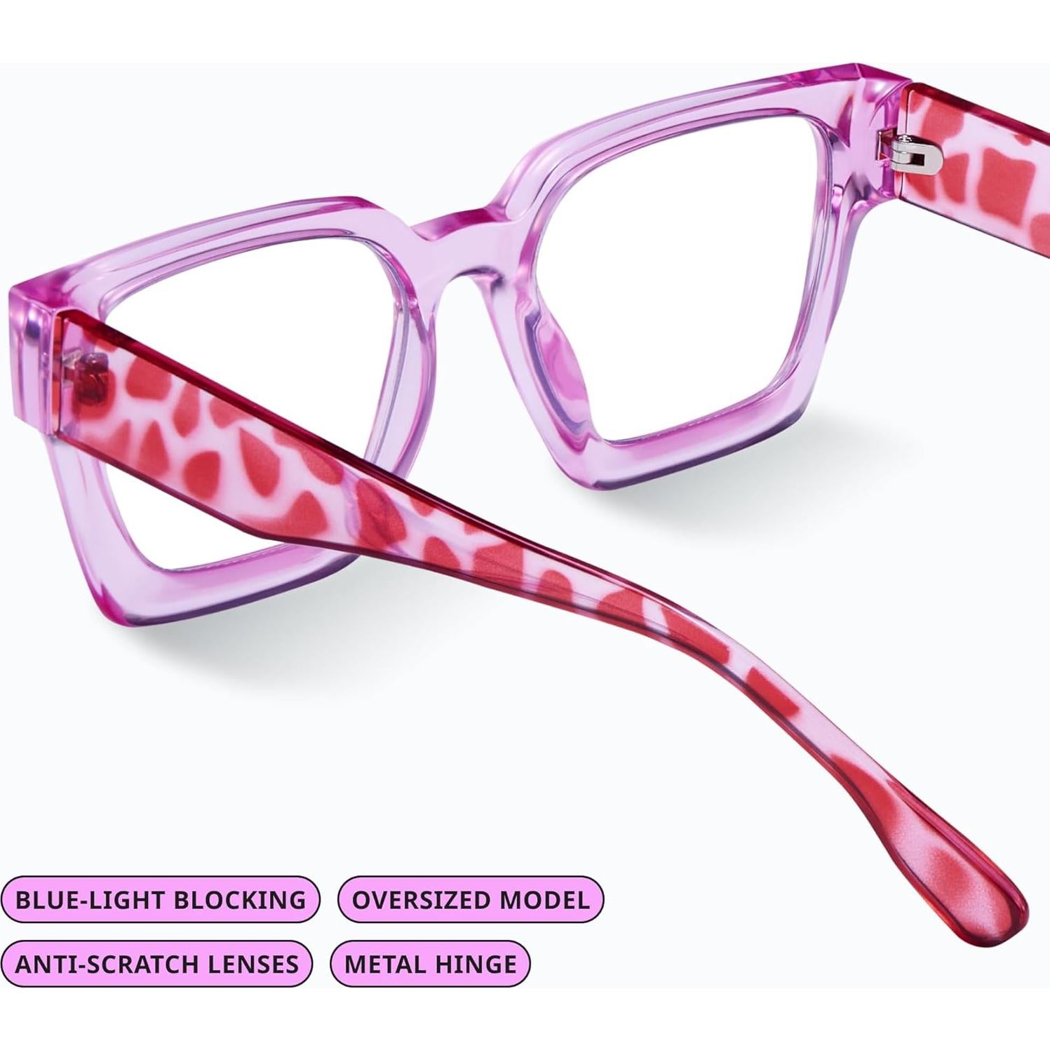 Gafas de luz azul oversized para mujer - Marco preppy chic