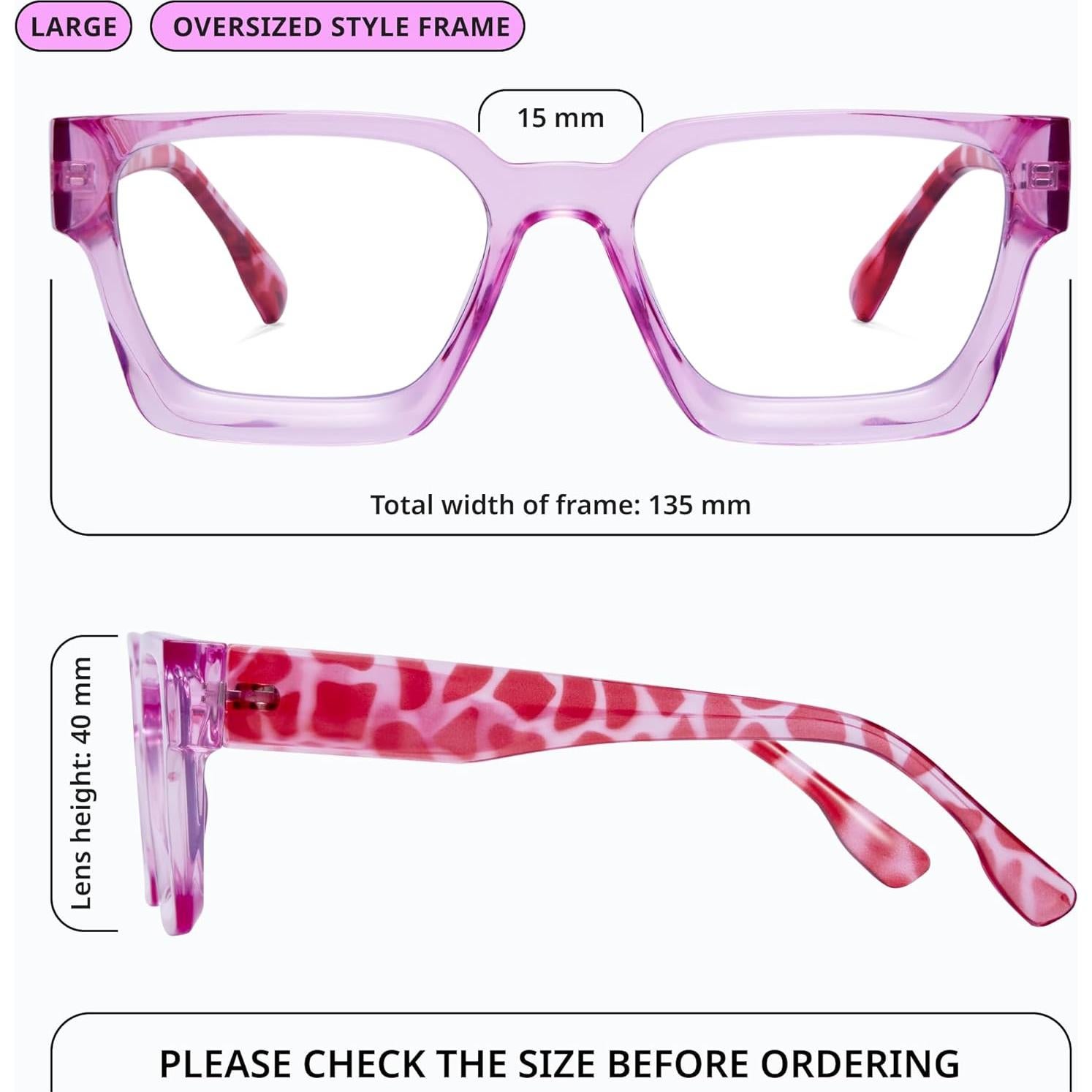 Gafas de luz azul oversized para mujer - Marco preppy chic