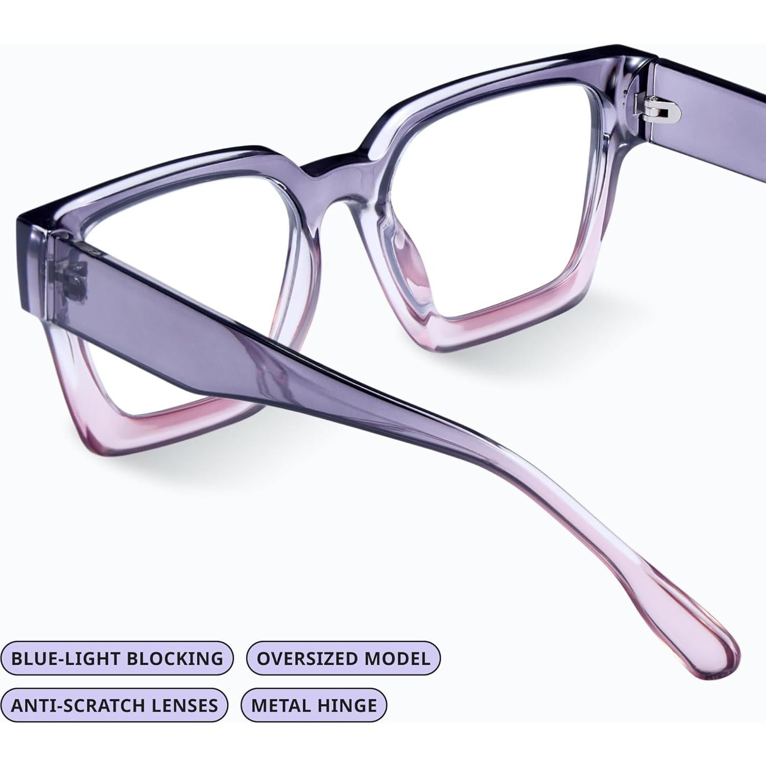 Gafas de luz azul oversized para mujer - Marco preppy chic