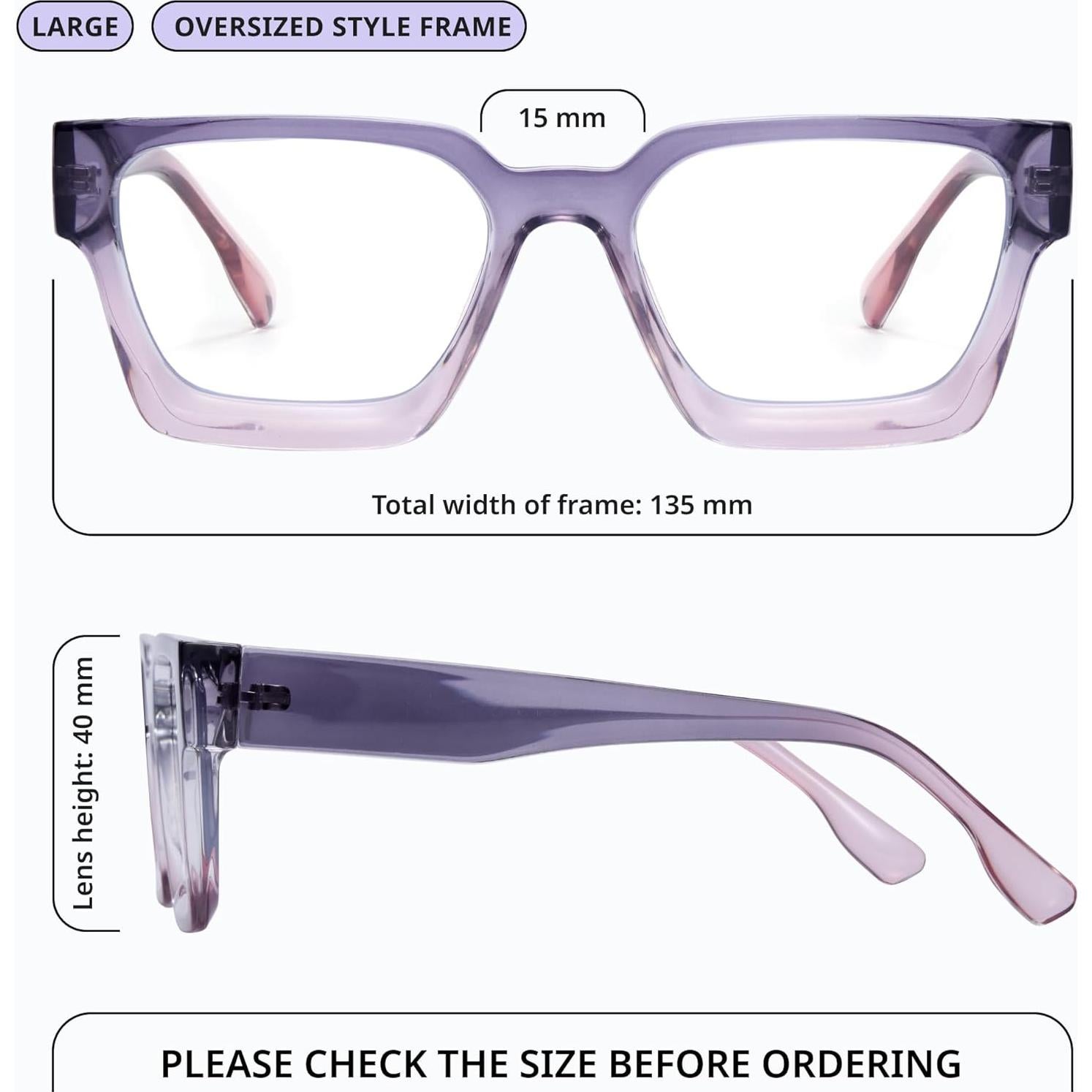 Gafas de luz azul oversized para mujer - Marco preppy chic