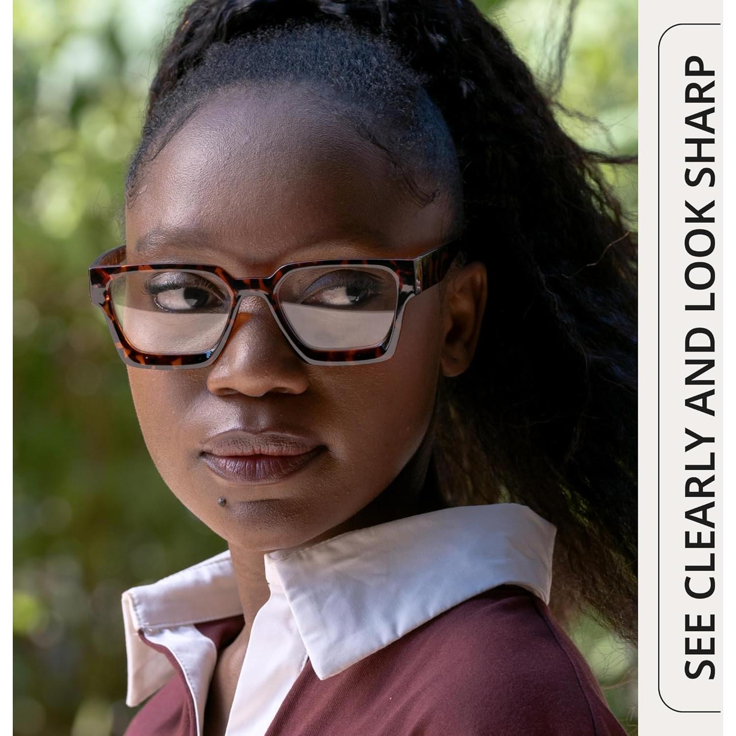 Gafas de luz azul oversized para mujer - Marco preppy chic