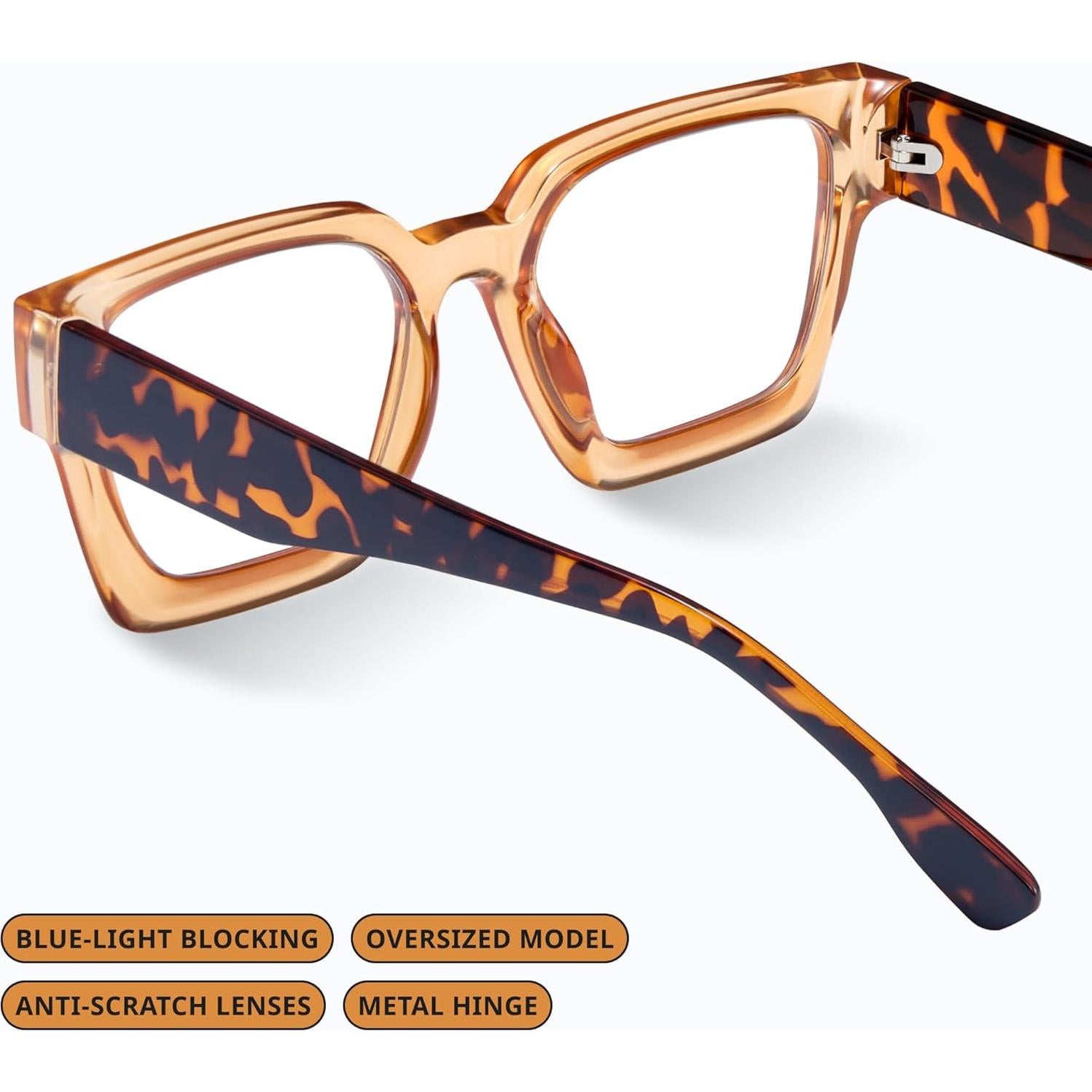 Gafas de luz azul oversized para mujer - Patas de Leopardo
