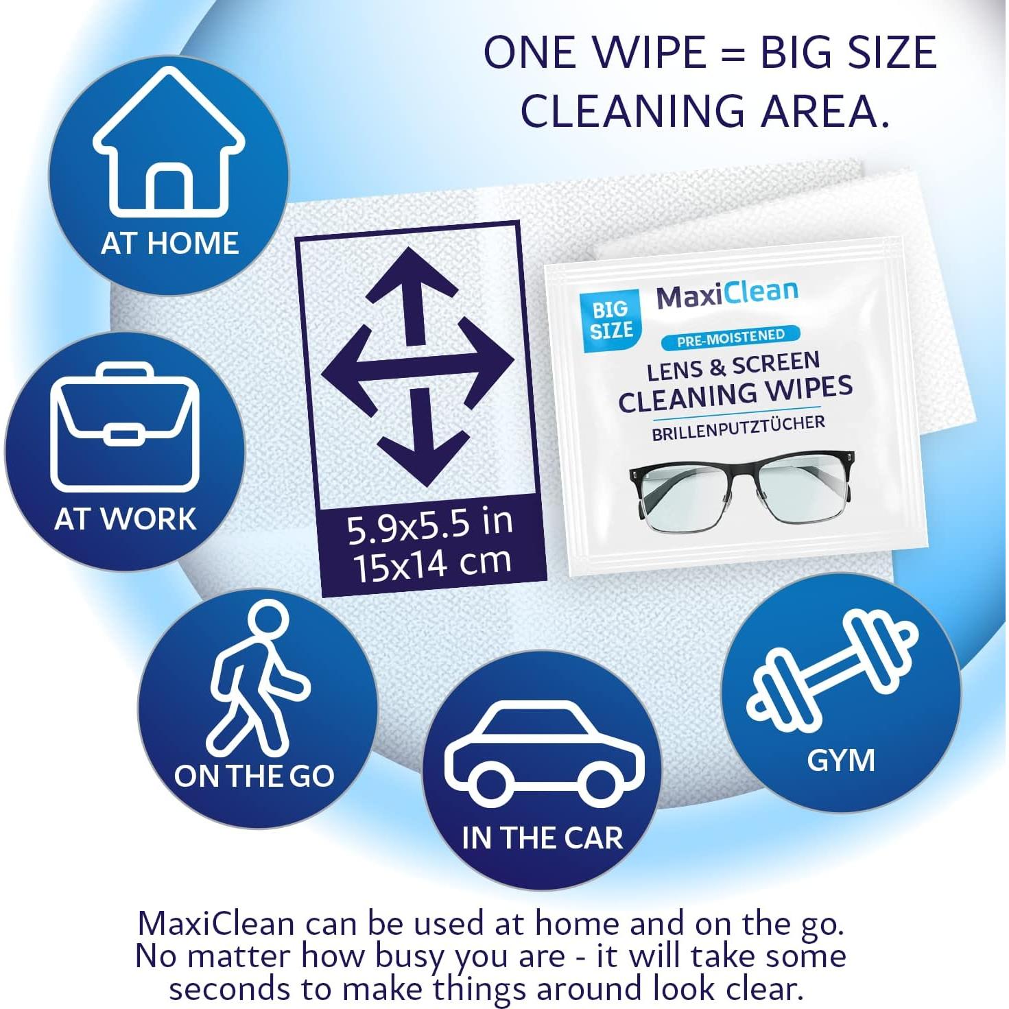 Toallitas para Lentes Maxi Clean 400 Pre-humedecidas 15x14cm