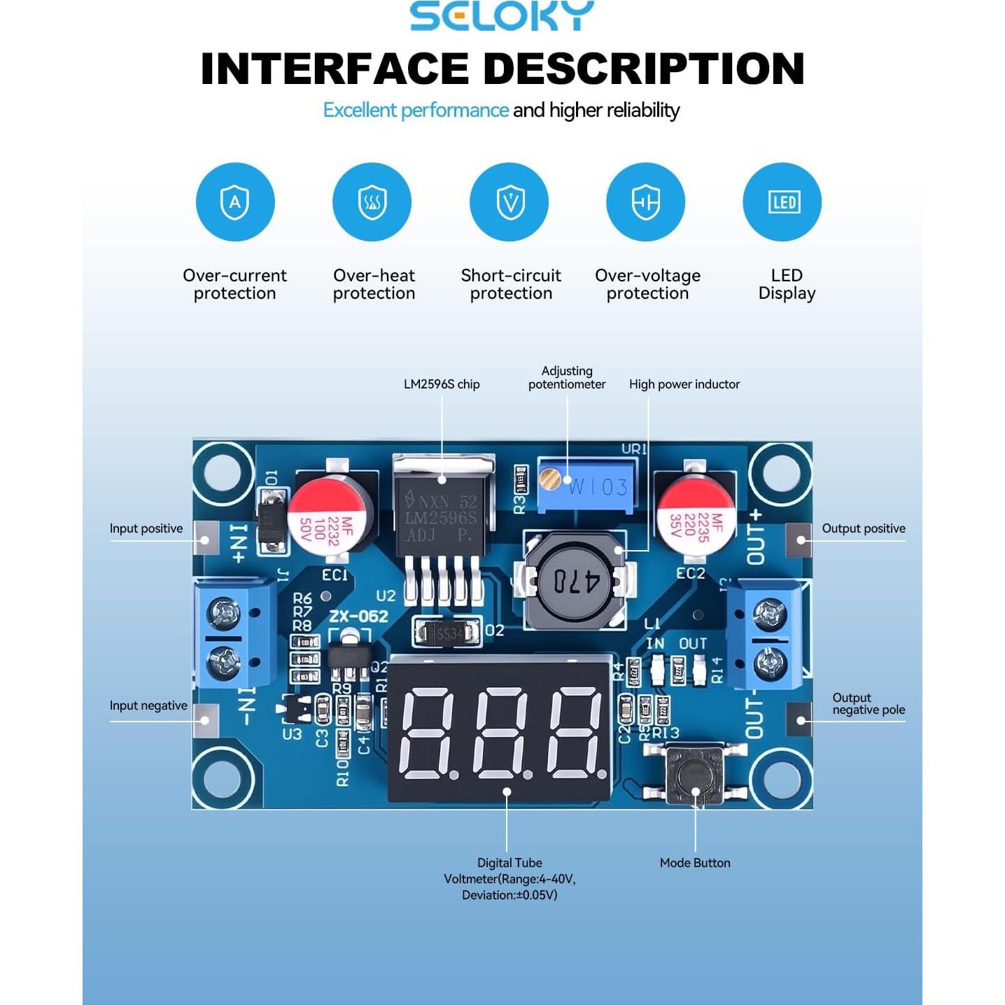 Módulo Convertidor Buck DC-DC LM2596 con Pantalla LED - 2 Unidades