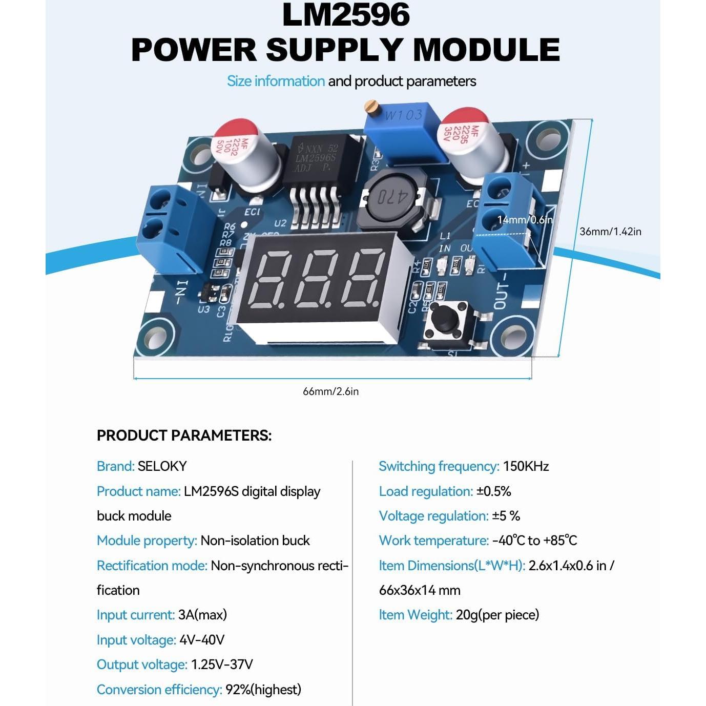 Módulo Convertidor Buck DC-DC LM2596 con Pantalla LED - 2 Unidades