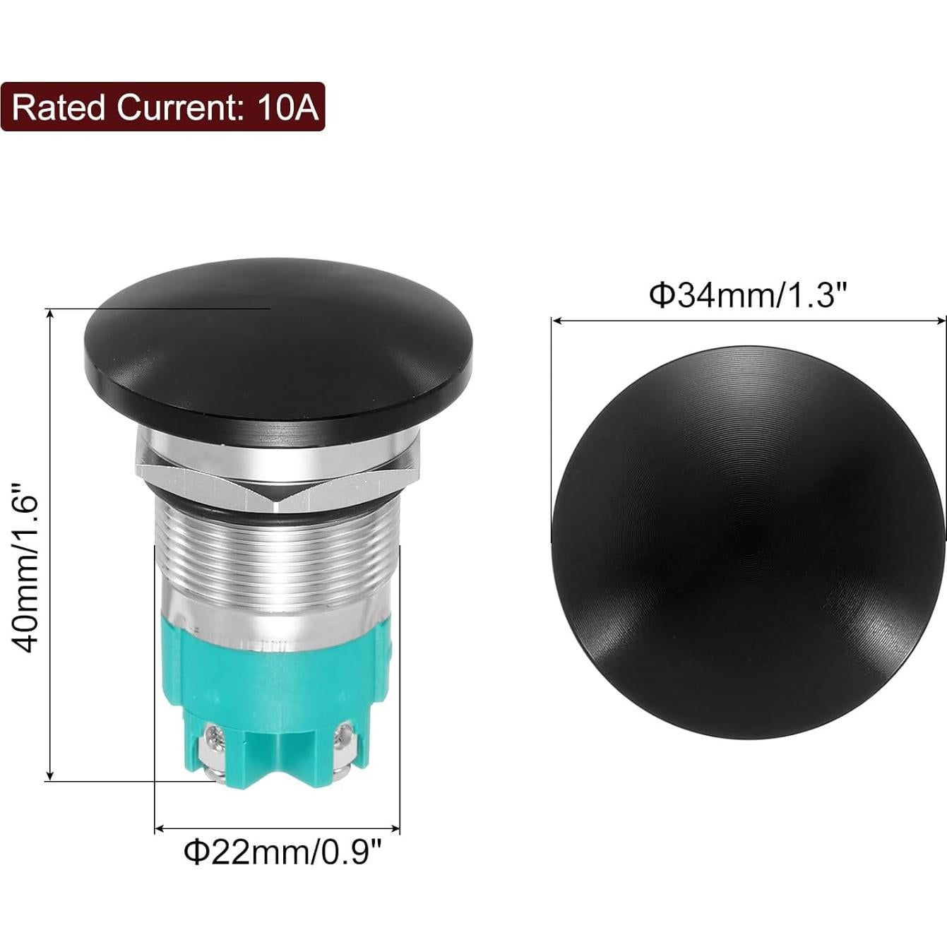 Interruptor de Botón Redondo MECCANIXITY 10A 22mm Negro IP65