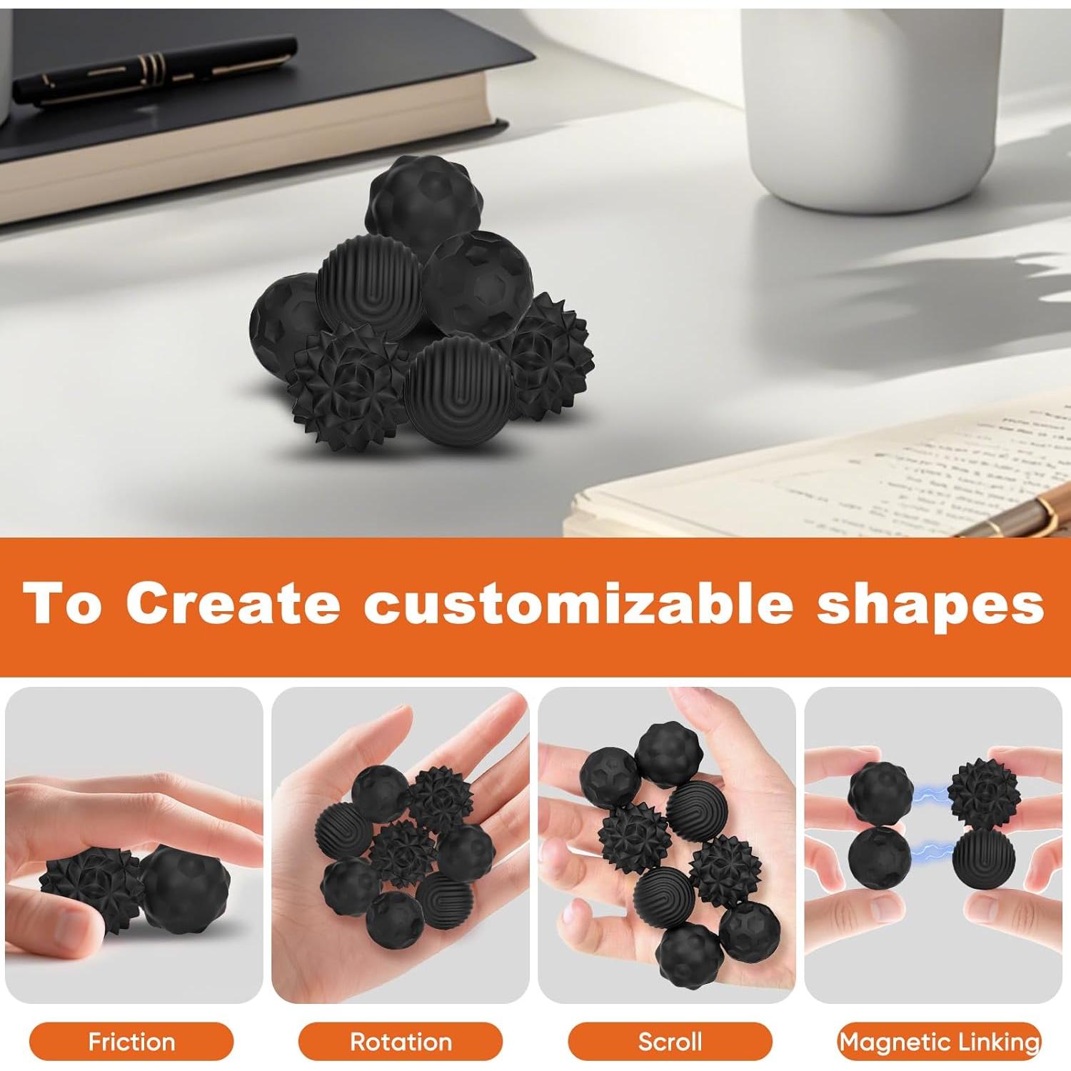 4 Bolas Antiestrés Magnéticas LACEVINE Silicona Negra 181g