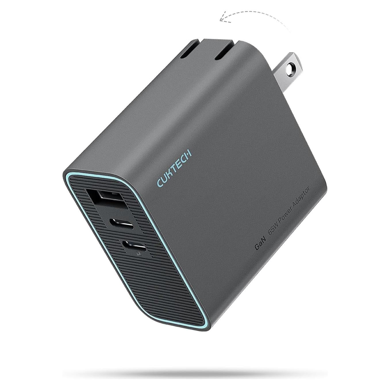 Cargador USB C 65W CUKTECH Plegable 3 Puertos Gris