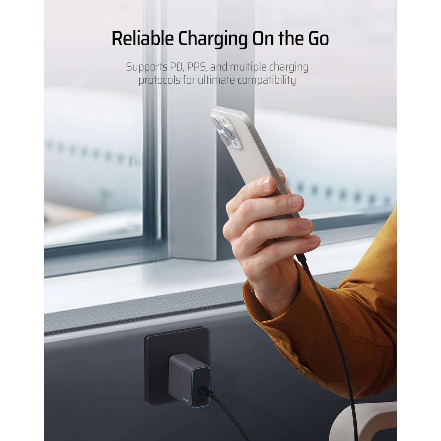 Cargador USB C 65W CUKTECH Plegable 3 Puertos Gris