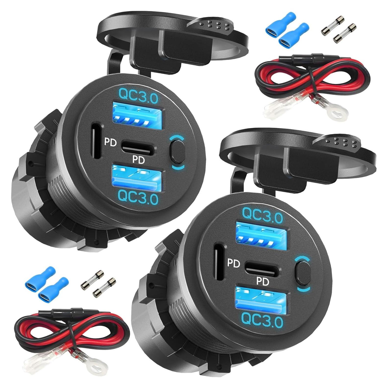 Cargador de Coche VANONE 2PCS USB C y QC3.0 12V Doble Puerto
