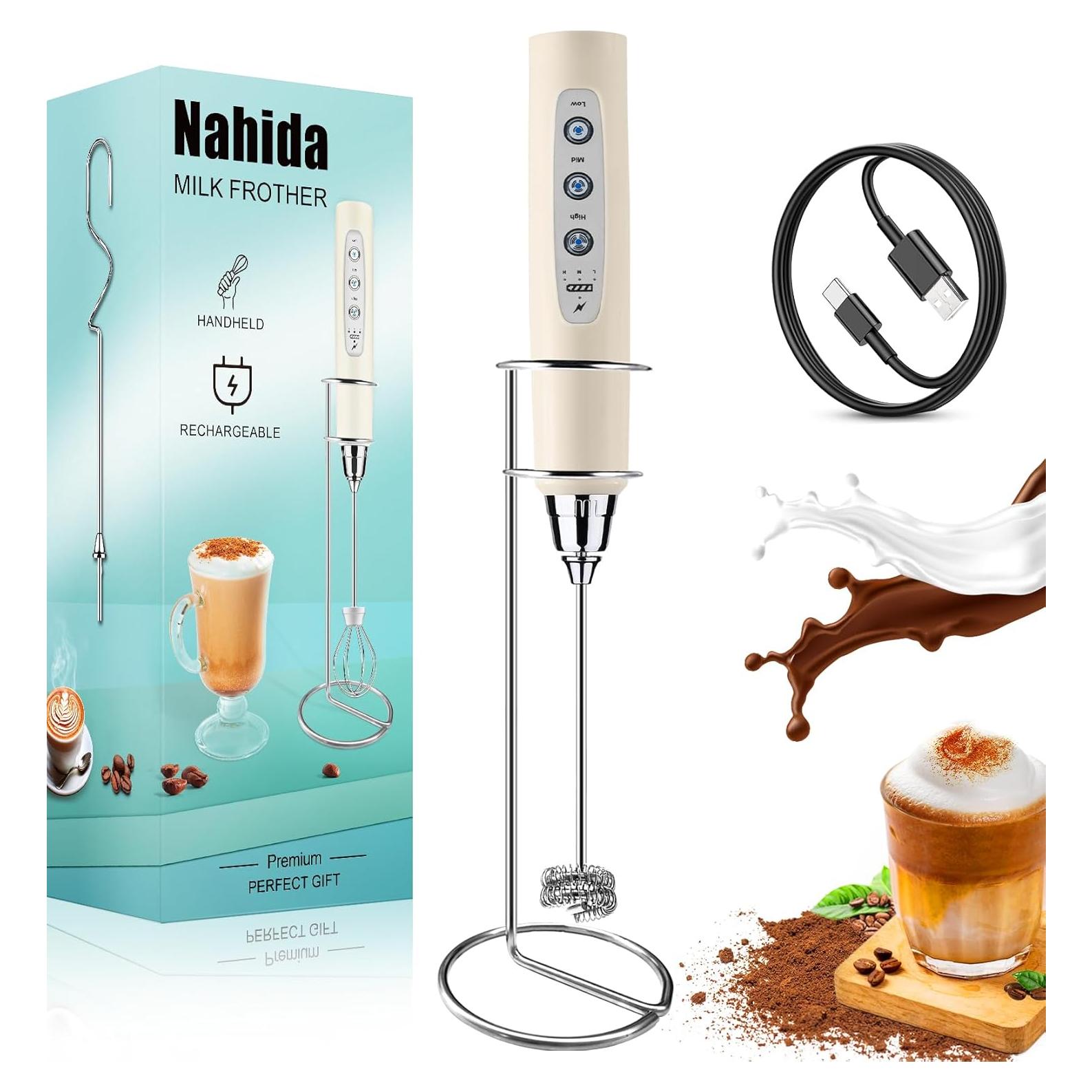 Espumador de Leche Eléctrico Nahida Beige Recargable 1200mAh