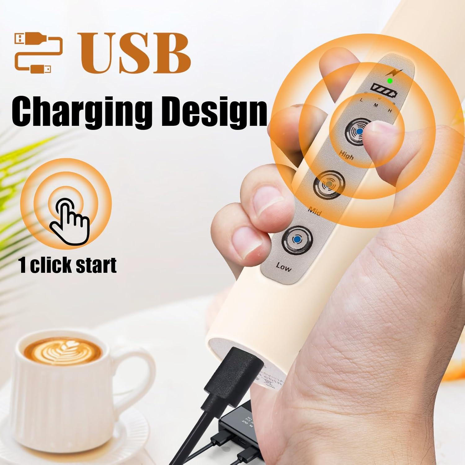 Espumador de Leche Eléctrico Nahida Beige Recargable 1200mAh