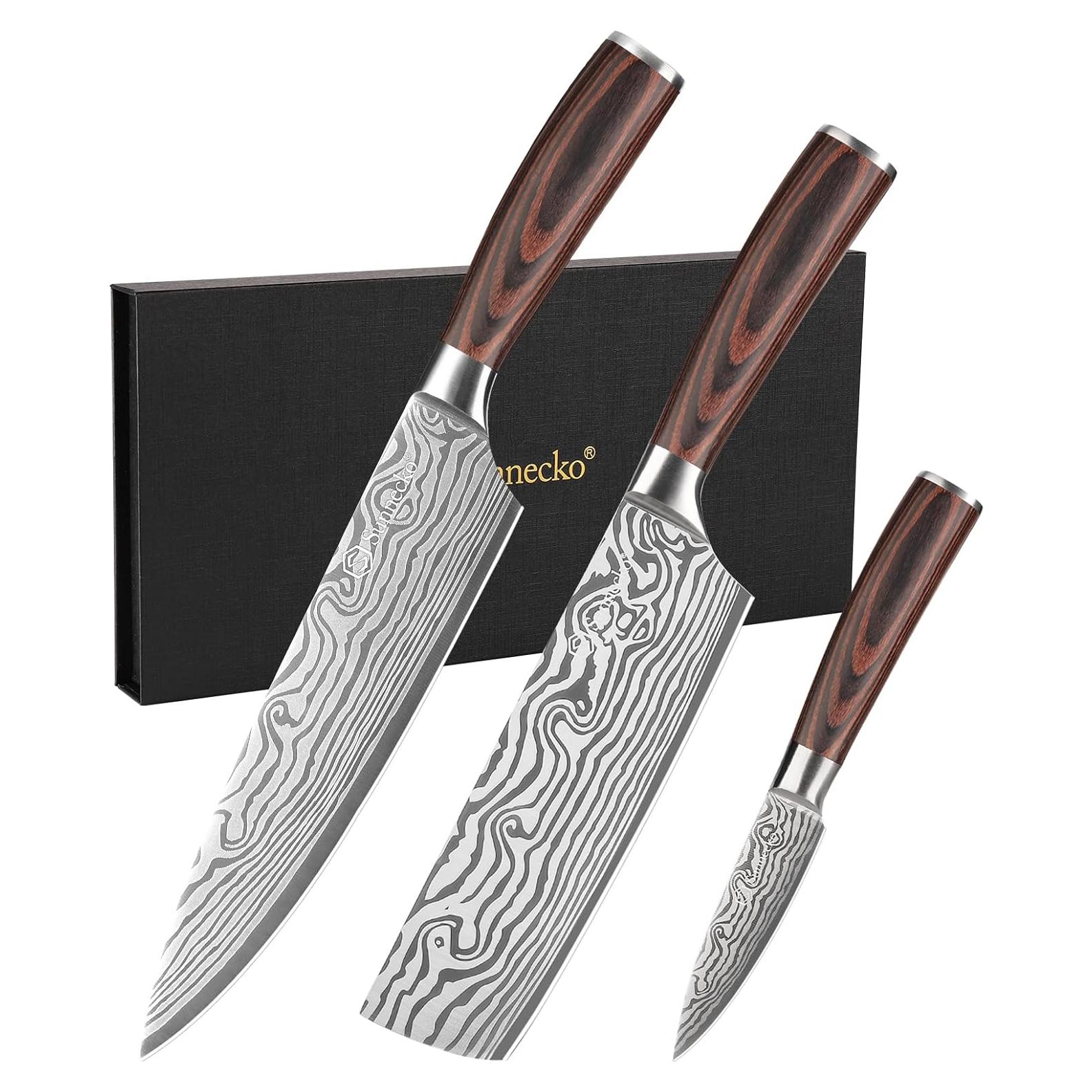 Juego de cuchillos de cocina Sunnecko 3 piezas acero inoxidable