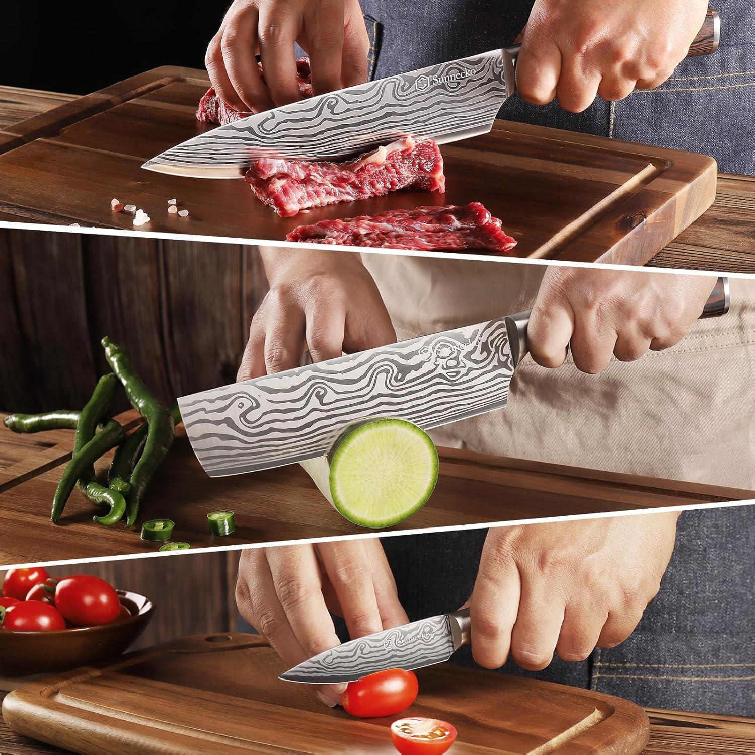 Juego de cuchillos de cocina Sunnecko 3 piezas acero inoxidable