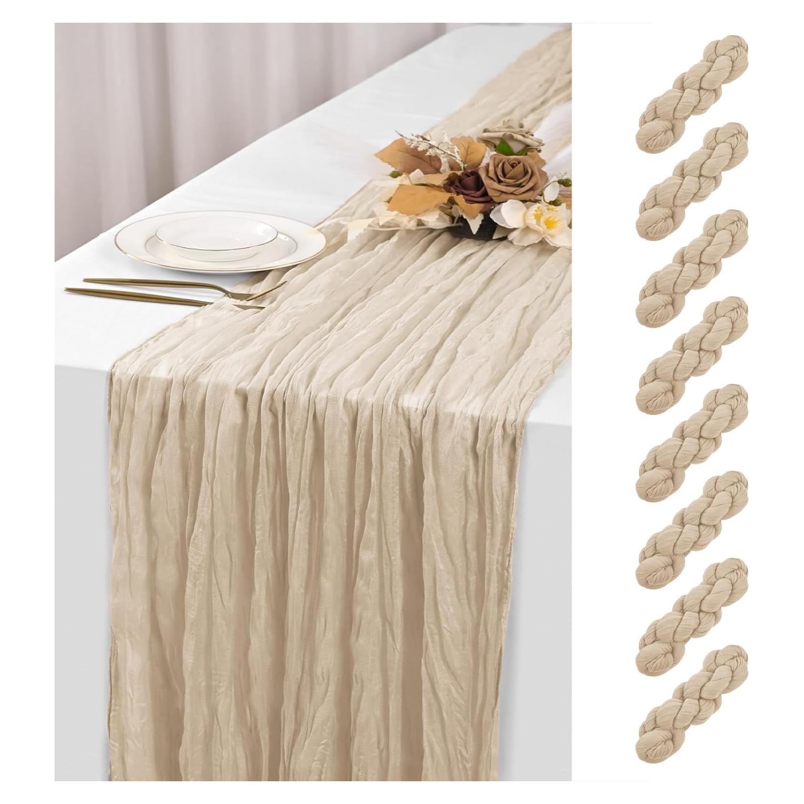 Camino de Mesa de Gasa Beige 8 Piezas 3m para Bodas y Fiestas