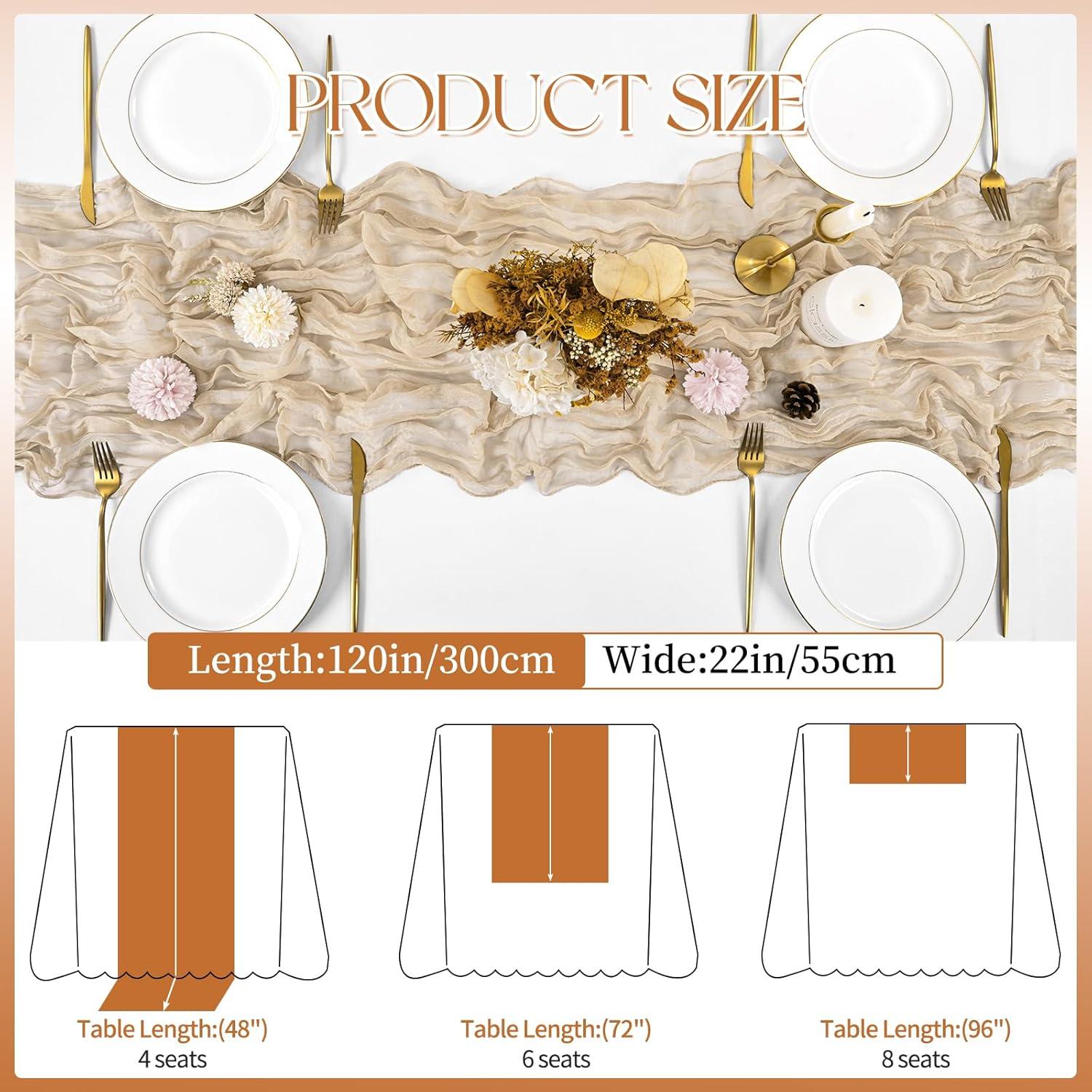 Camino de Mesa de Gasa Beige 8 Piezas 3m para Bodas y Fiestas