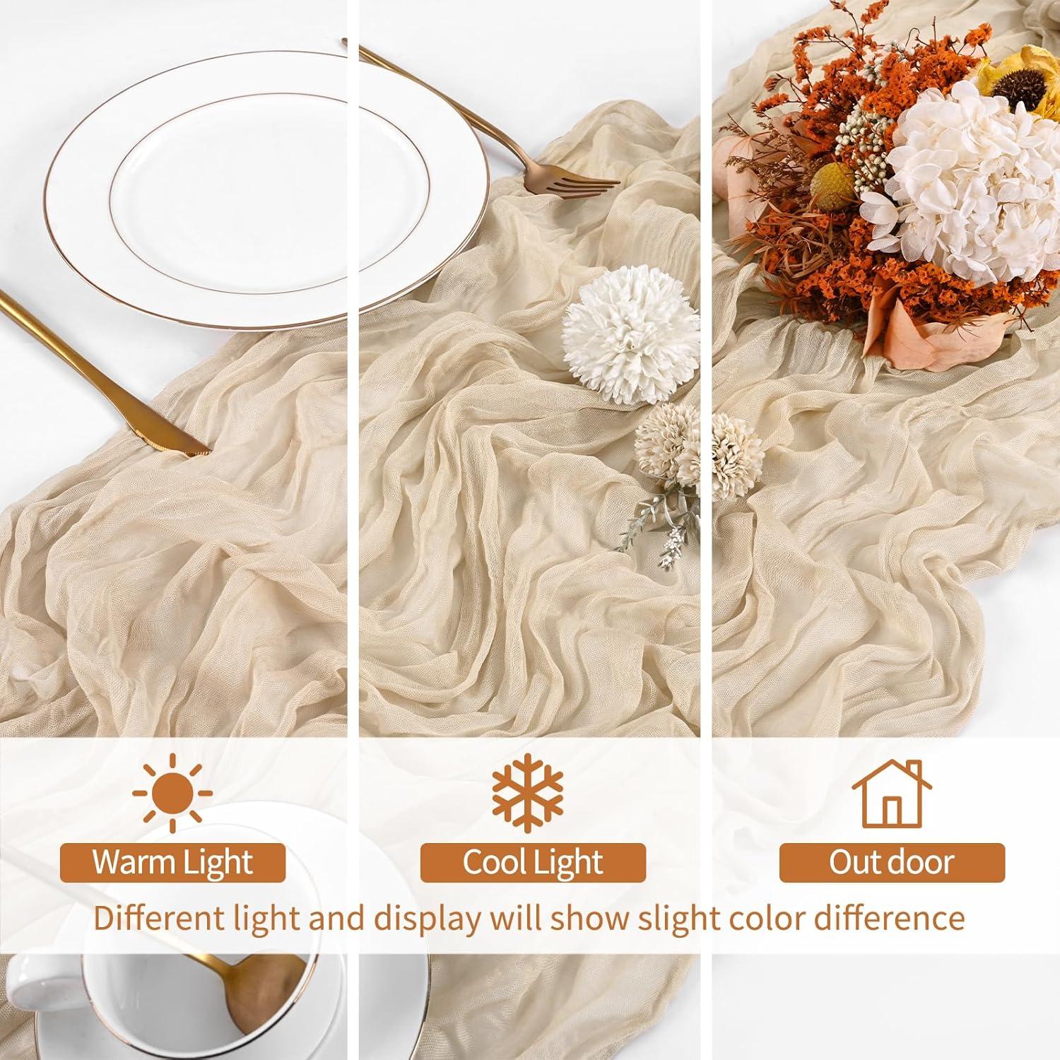 Camino de Mesa de Gasa Beige 8 Piezas 3m para Bodas y Fiestas