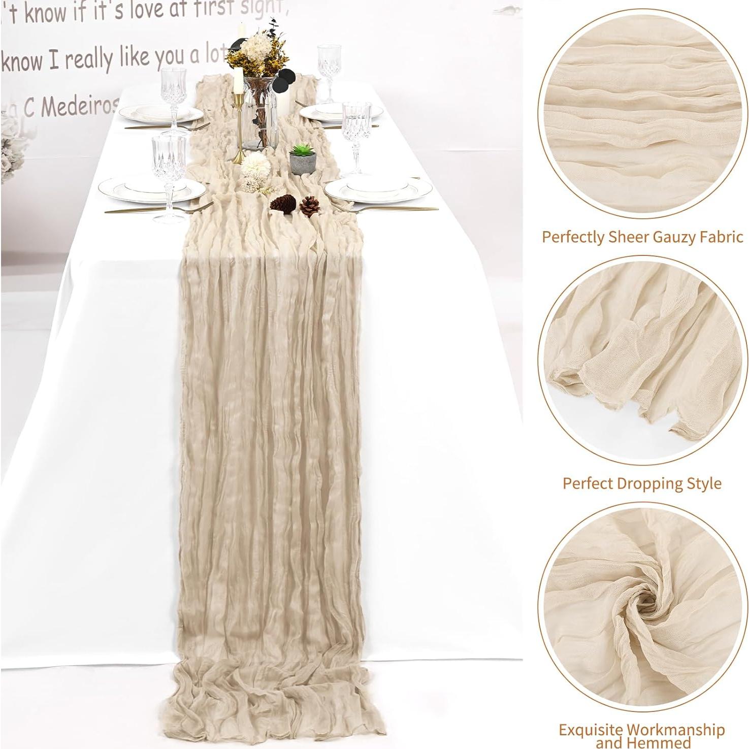 Camino de Mesa de Gasa Beige 8 Piezas 3m para Bodas y Fiestas