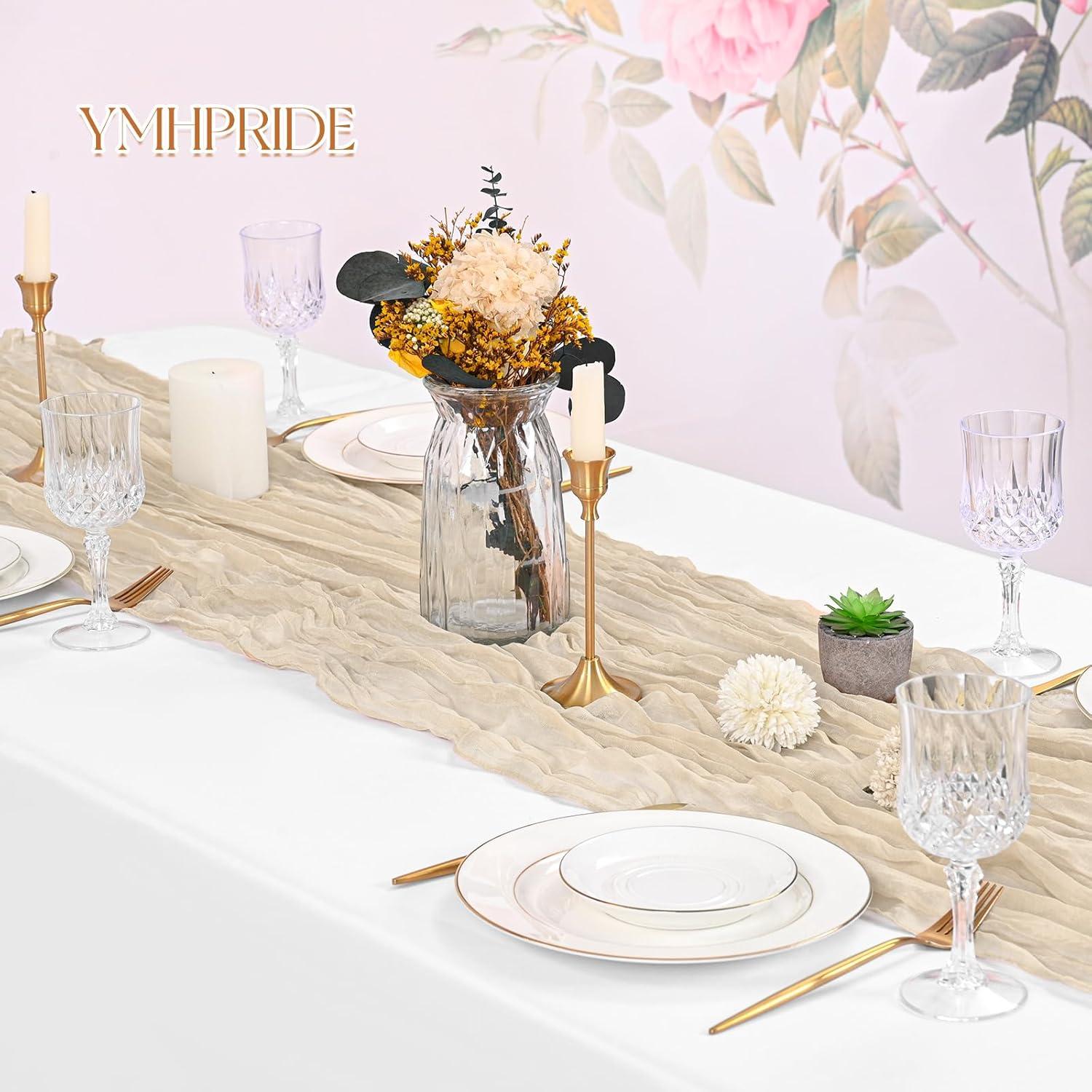 Camino de Mesa de Gasa Beige 8 Piezas 3m para Bodas y Fiestas