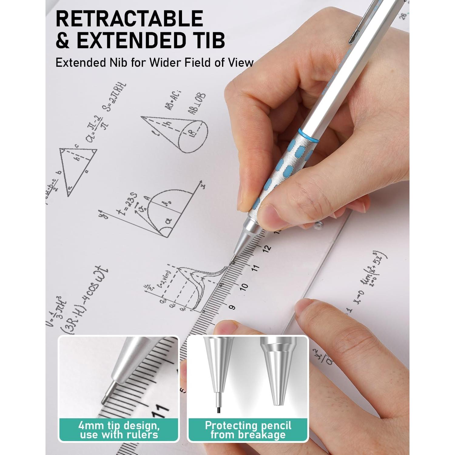 Nicpro Blocky Gear Metal Mechanical Pencil Set in Leather Case, 29PCS Art Drafting Pencils 0.3, 0.5, 0.7, 0.9&2mm Lead Pencil with 330PCS Lead (HB 2H 4H 2B 4B 6B Color) For Writing Sketching Drawing