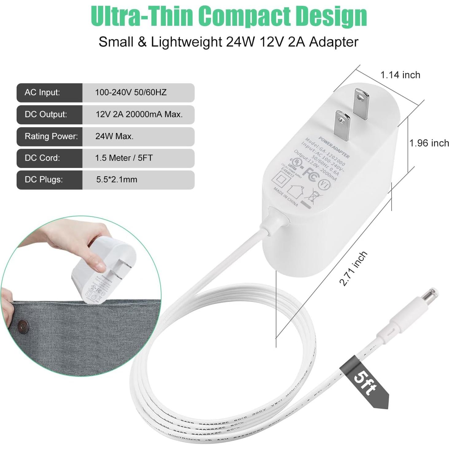 Adaptador de Alimentación Wefomey 12V 2A 24W CA-CC UL