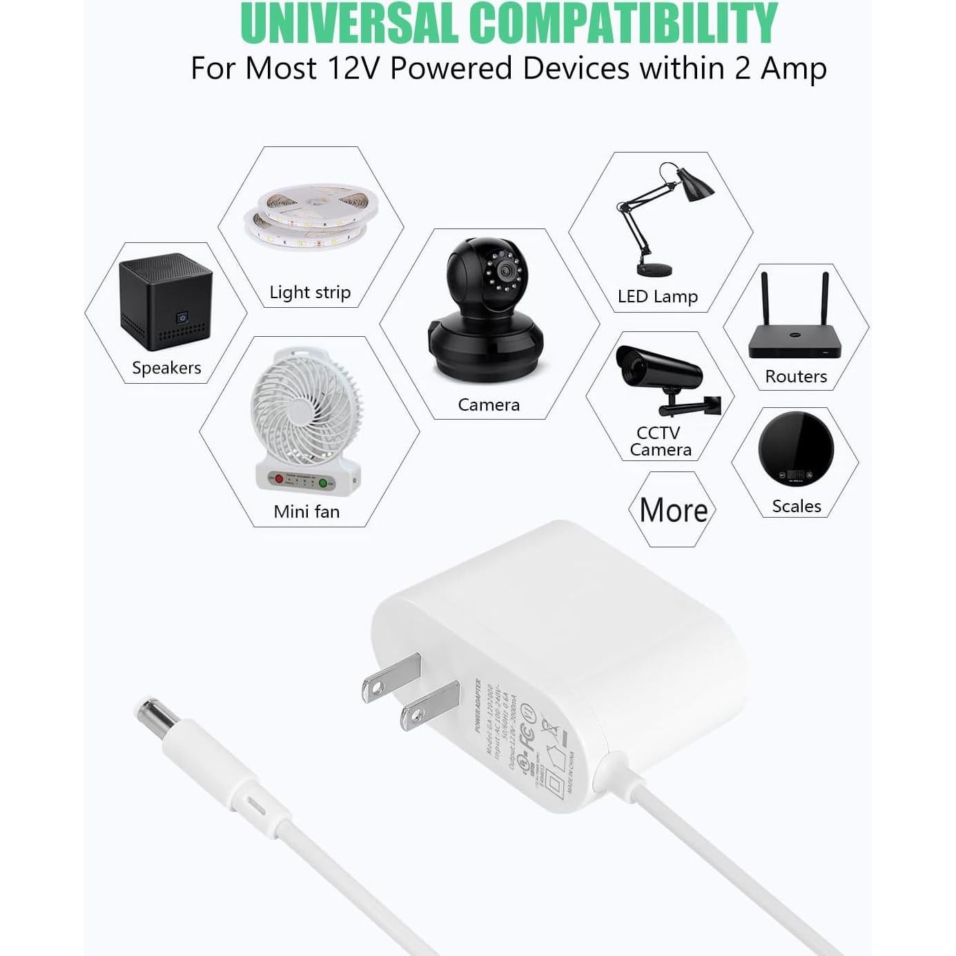 Adaptador de Alimentación Wefomey 12V 2A 24W CA-CC UL