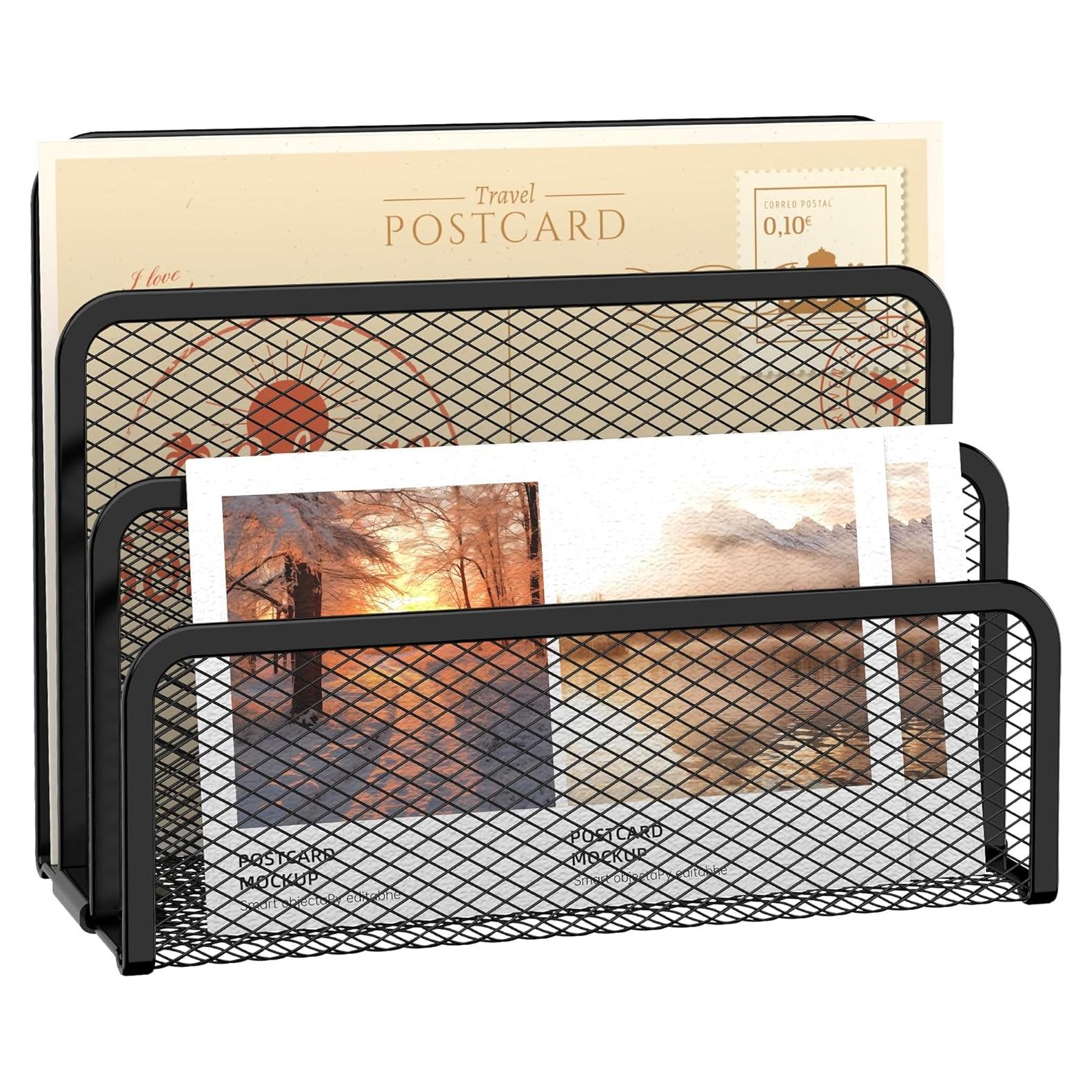 Organizador de Correo SUPEASY de Metal Negro con 3 Compartimentos