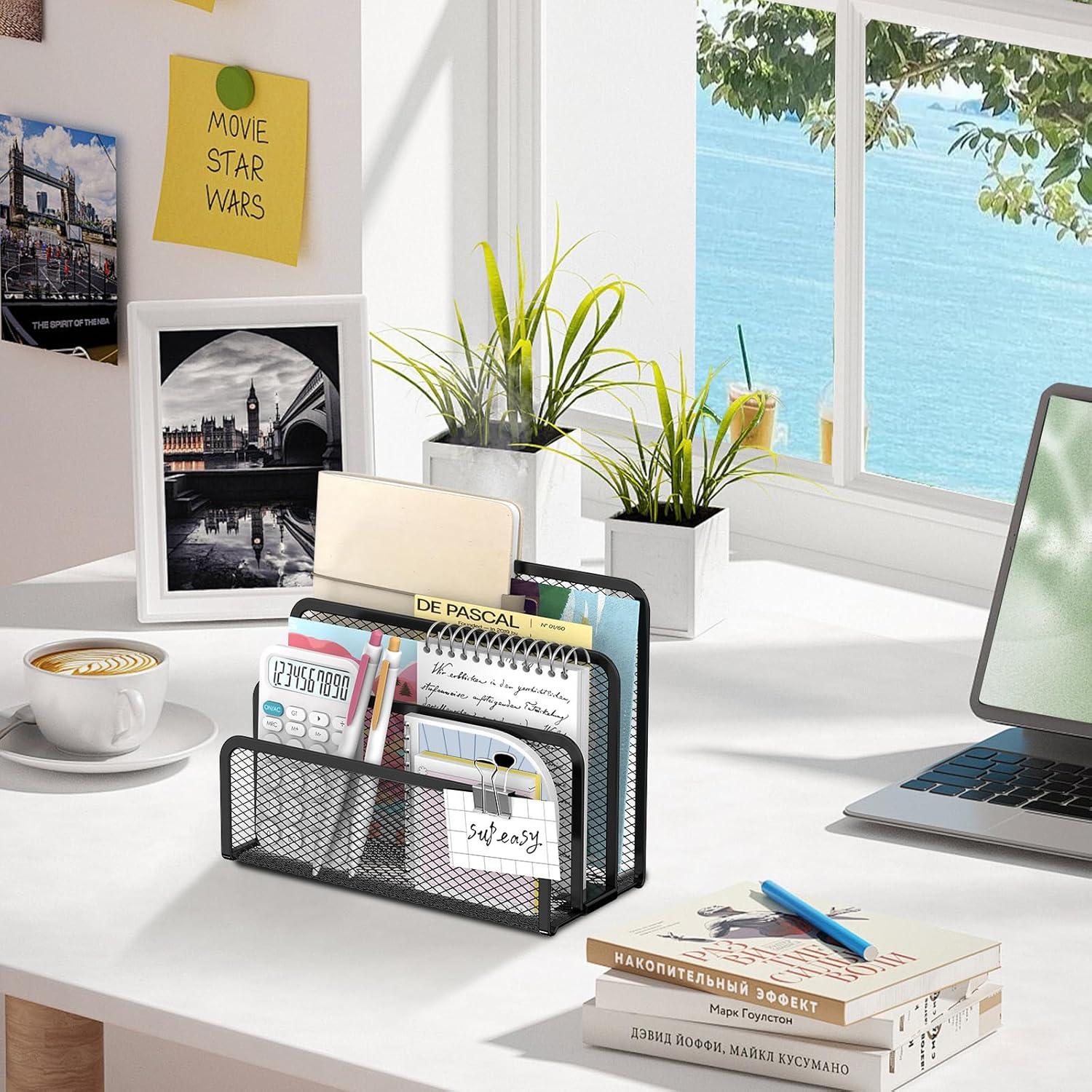 Organizador de Correo SUPEASY de Metal Negro con 3 Compartimentos
