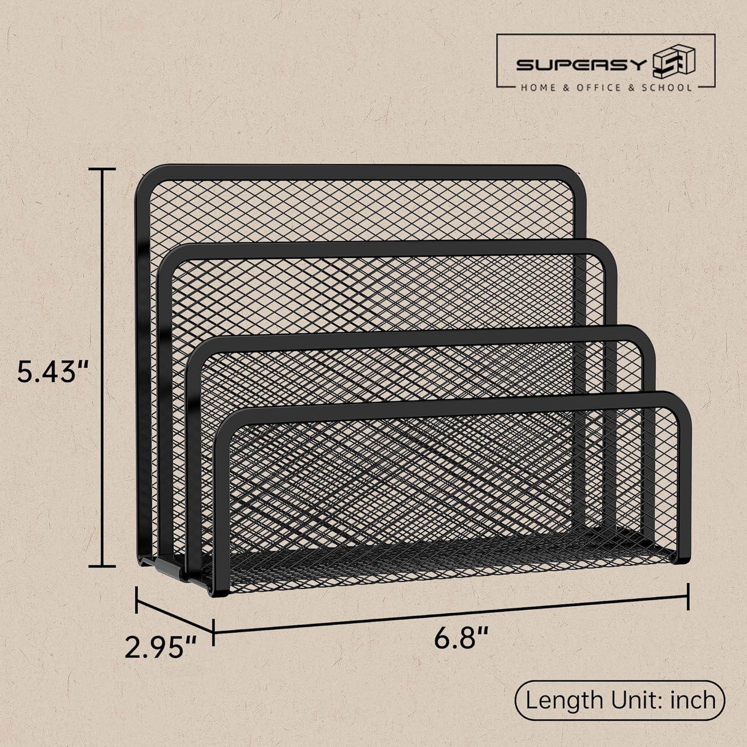 Organizador de Correo SUPEASY de Metal Negro con 3 Compartimentos