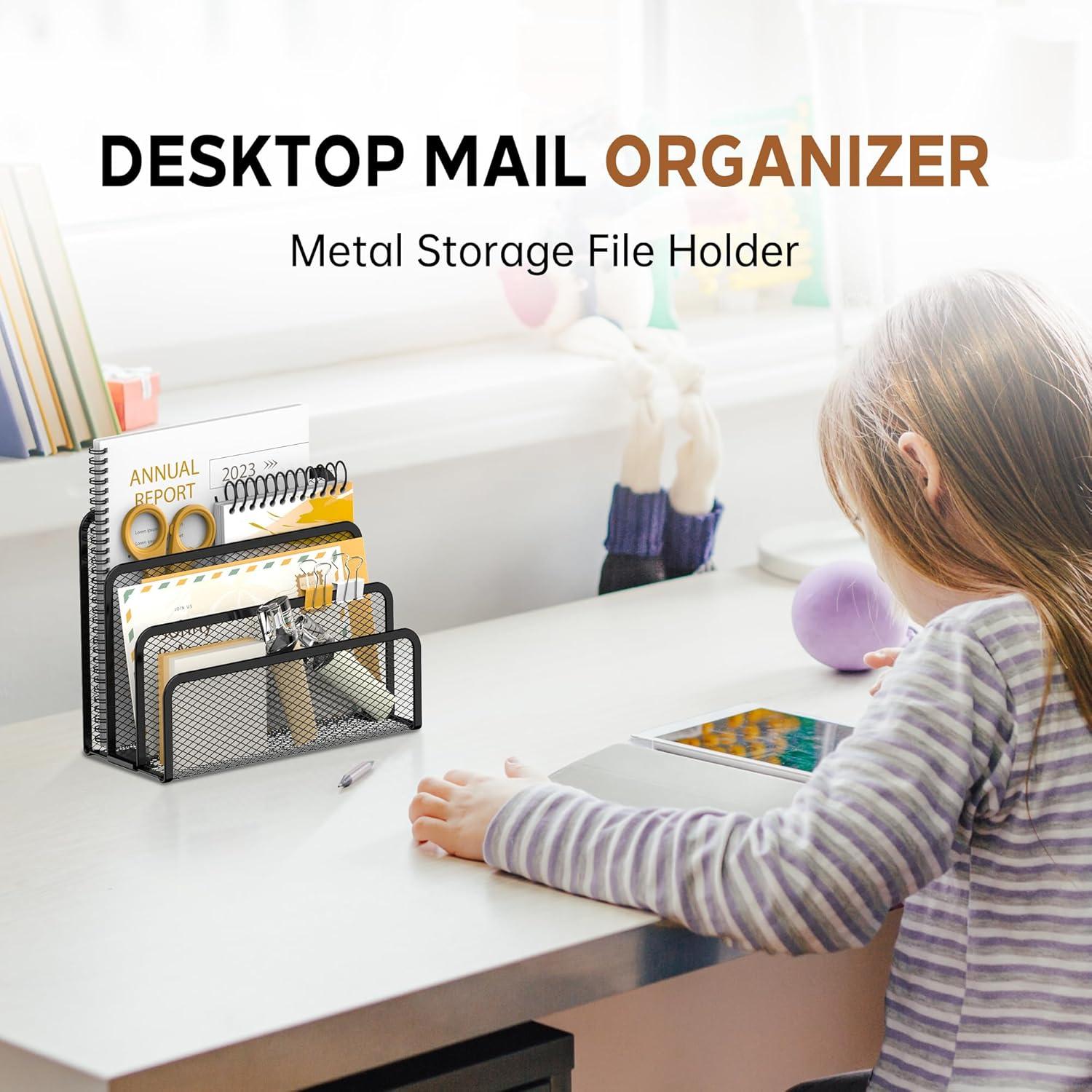 Organizador de Correo SUPEASY de Metal Negro con 3 Compartimentos