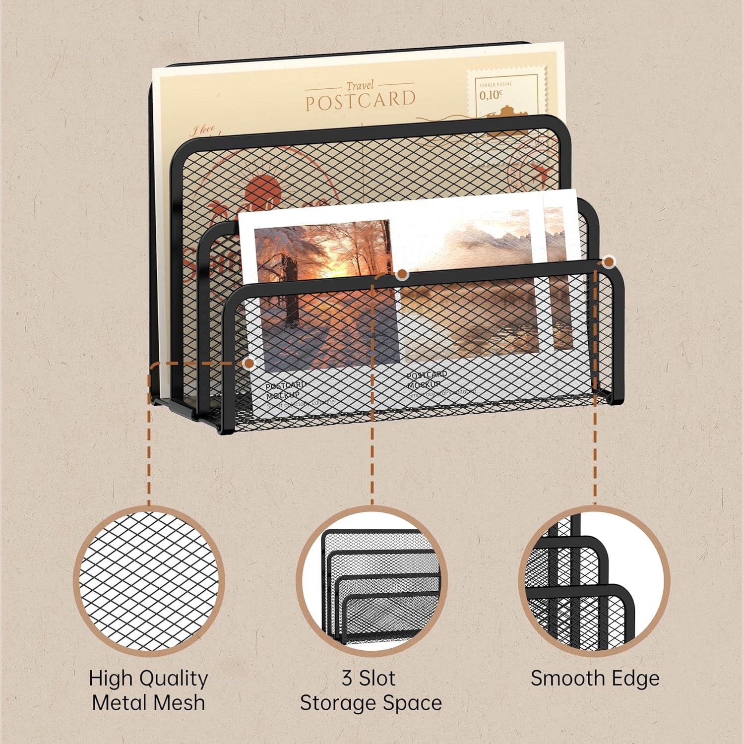 Organizador de Correo SUPEASY de Metal Negro con 3 Compartimentos