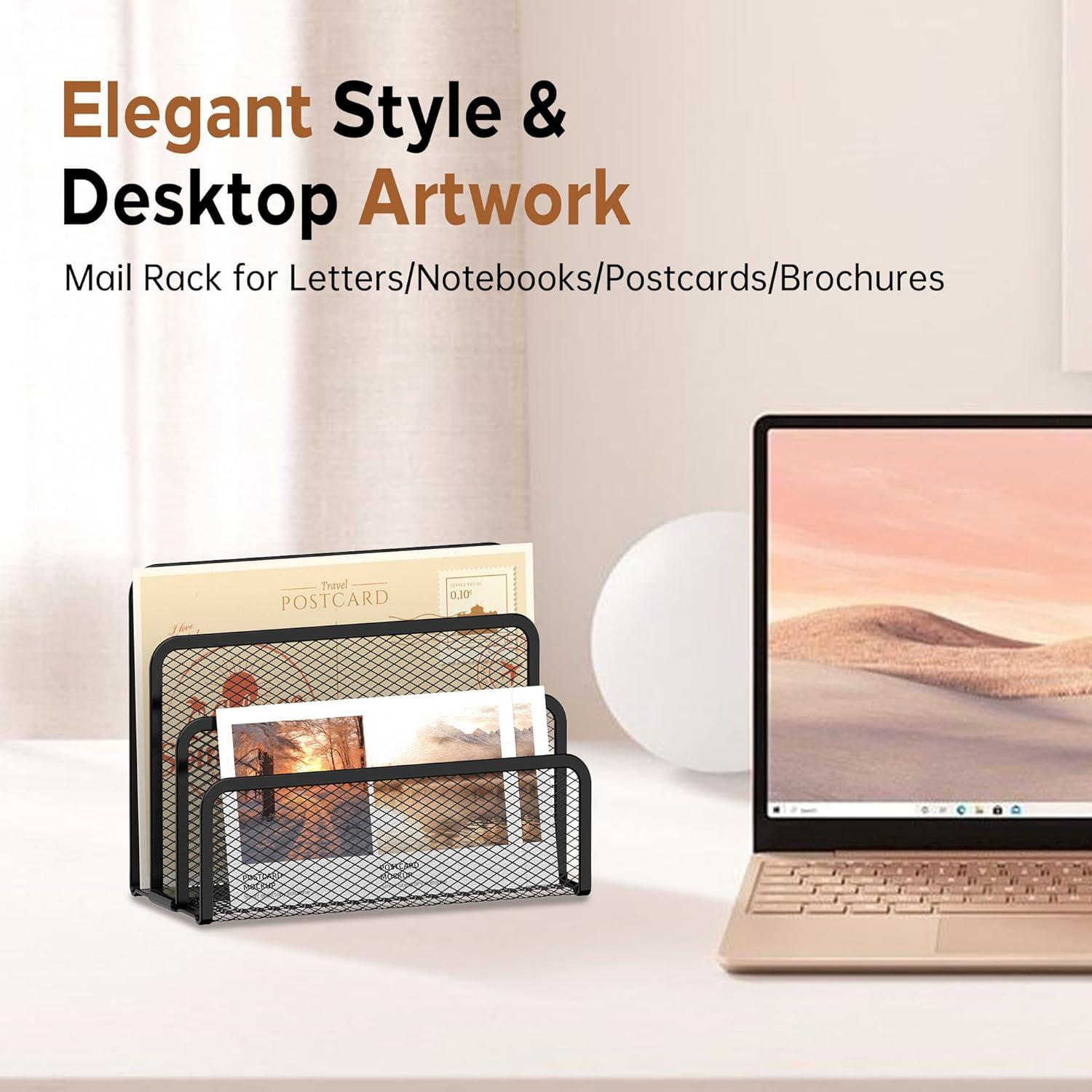 Organizador de Correo SUPEASY de Metal Negro con 3 Compartimentos