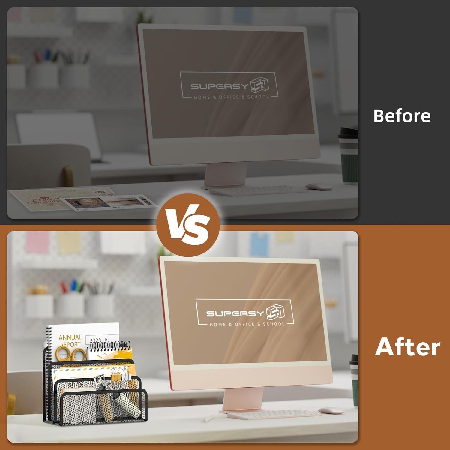 Organizador de Correo SUPEASY de Metal Negro con 3 Compartimentos