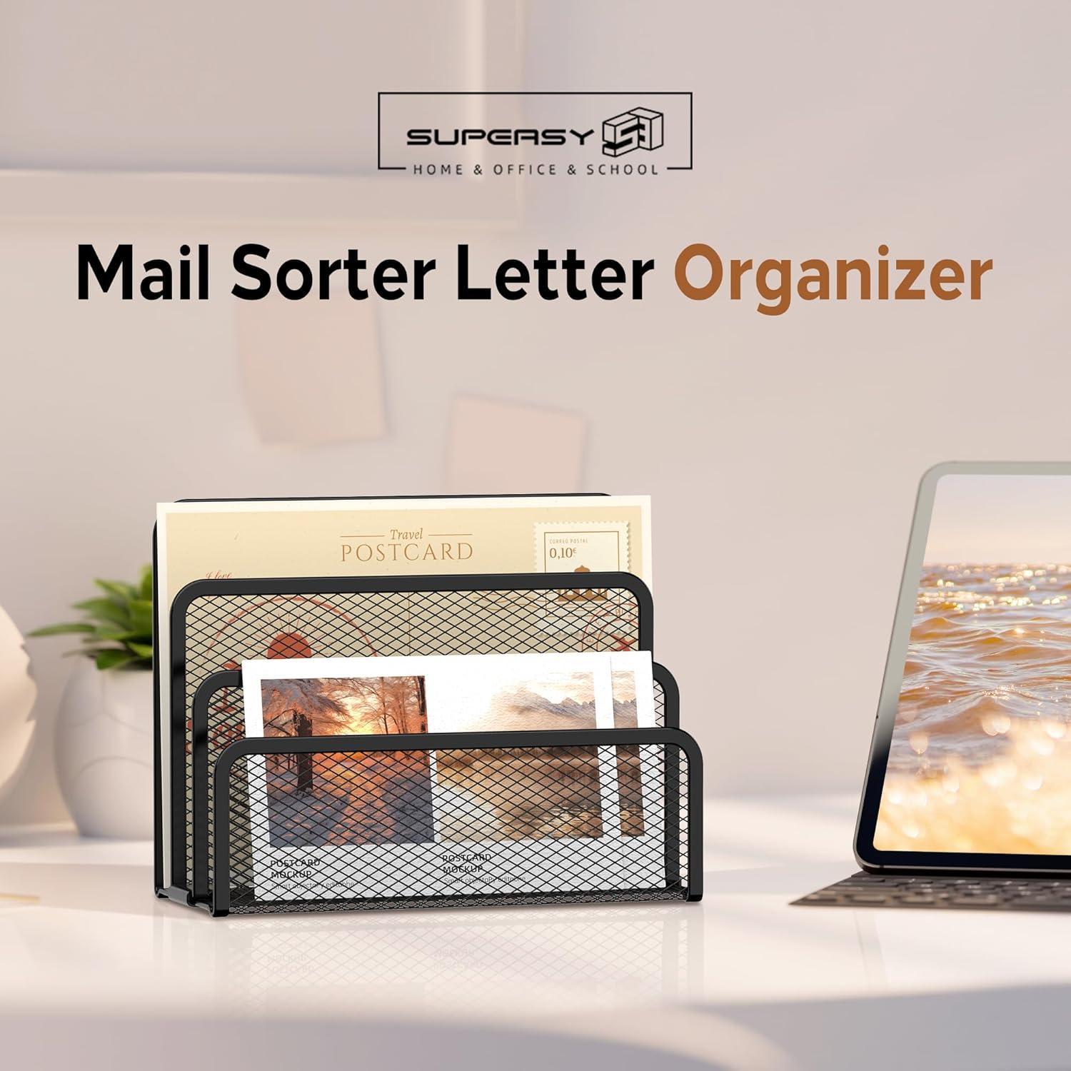 Organizador de Correo SUPEASY de Metal Negro con 3 Compartimentos