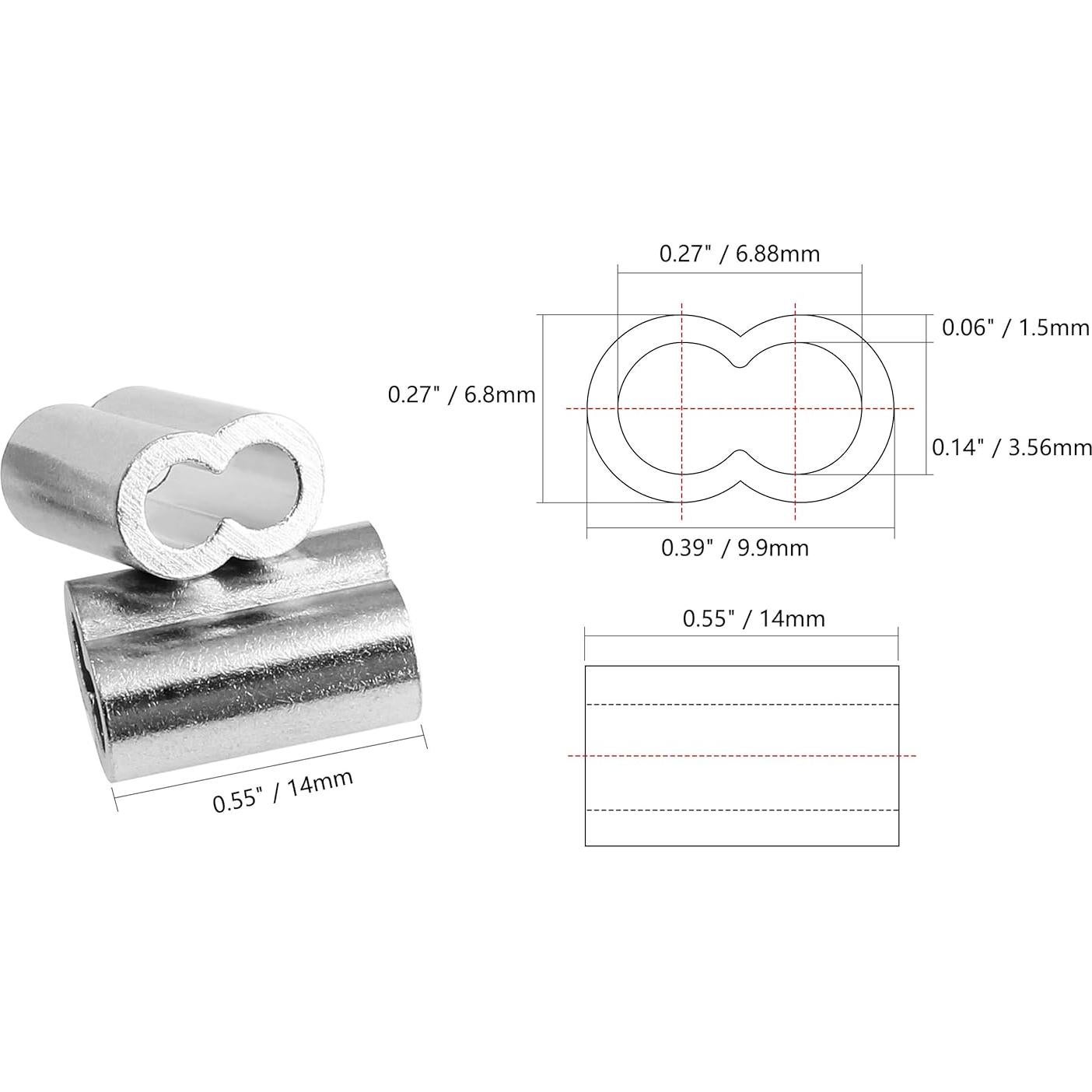 100pcs Manga de Bujes de Aluminio 3mm Doble Orificio PHITUODA