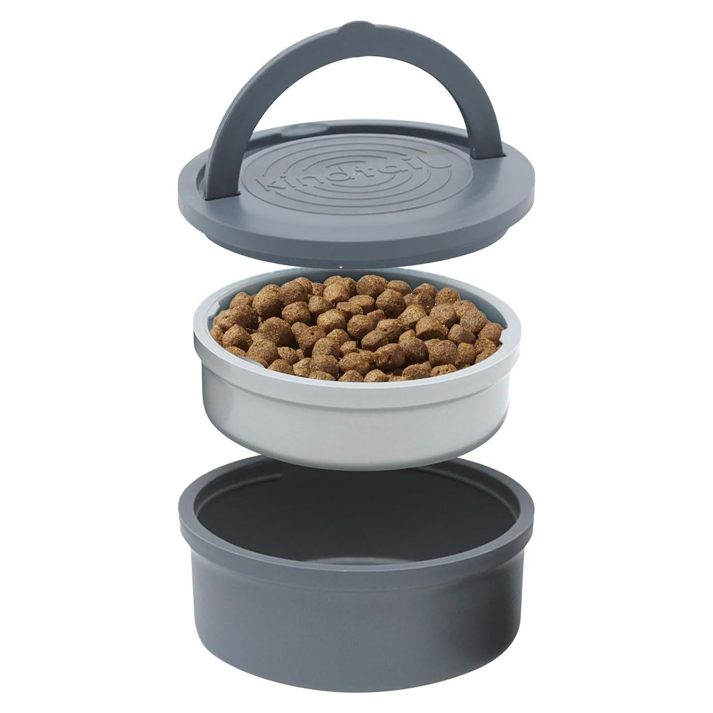 Comedero Portátil para Mascotas KindTail, 2 Cuencos Apilables 0.3L y 0.6L