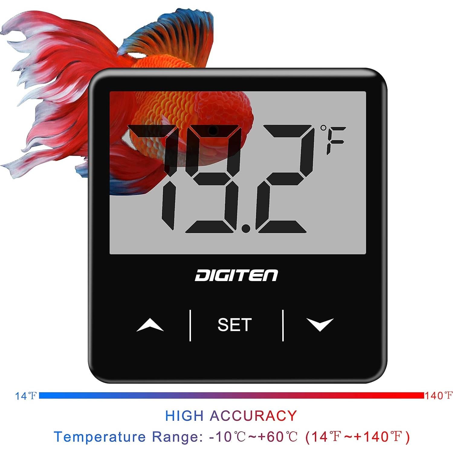 Digital Aquarium Thermometer, Fish Tank Thermometer with Large LCD Display, Stick-on Tank Temp Sensor Ensures Accurate Reading, High/Low-Temperature Alarm Aquarium Thermometer