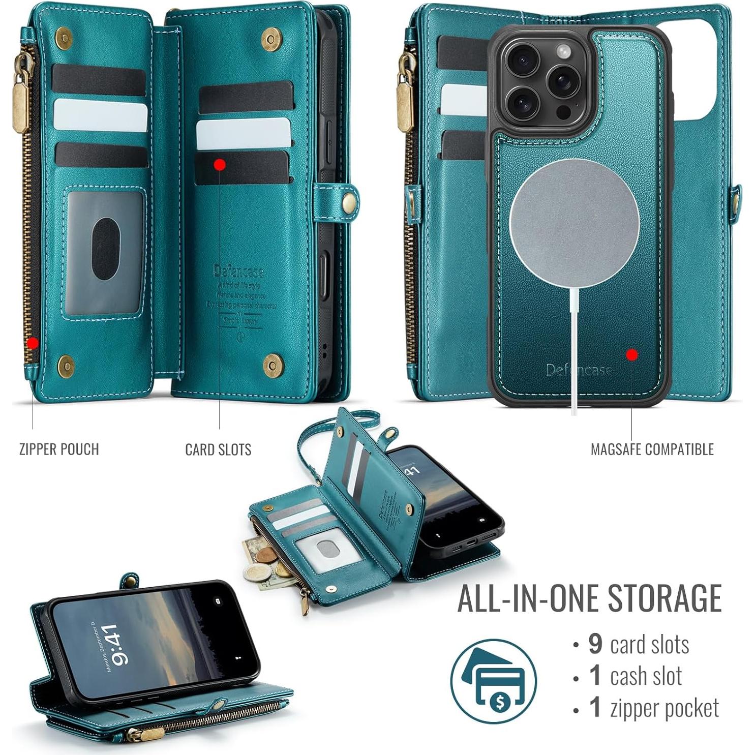 Funda Cartera Magnética Defencase para iPhone 16 Pro Max Verde