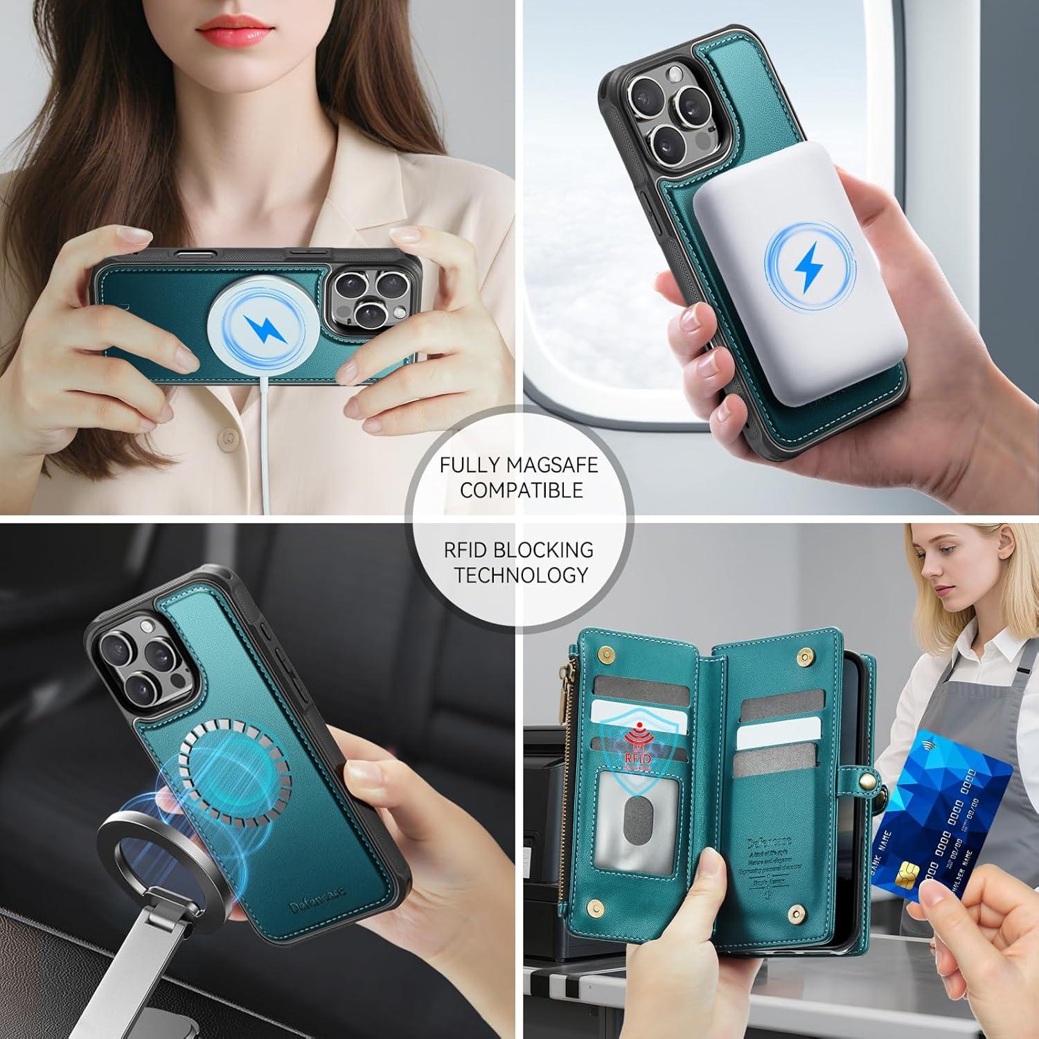 Funda Cartera Magnética Defencase para iPhone 16 Pro Max Verde