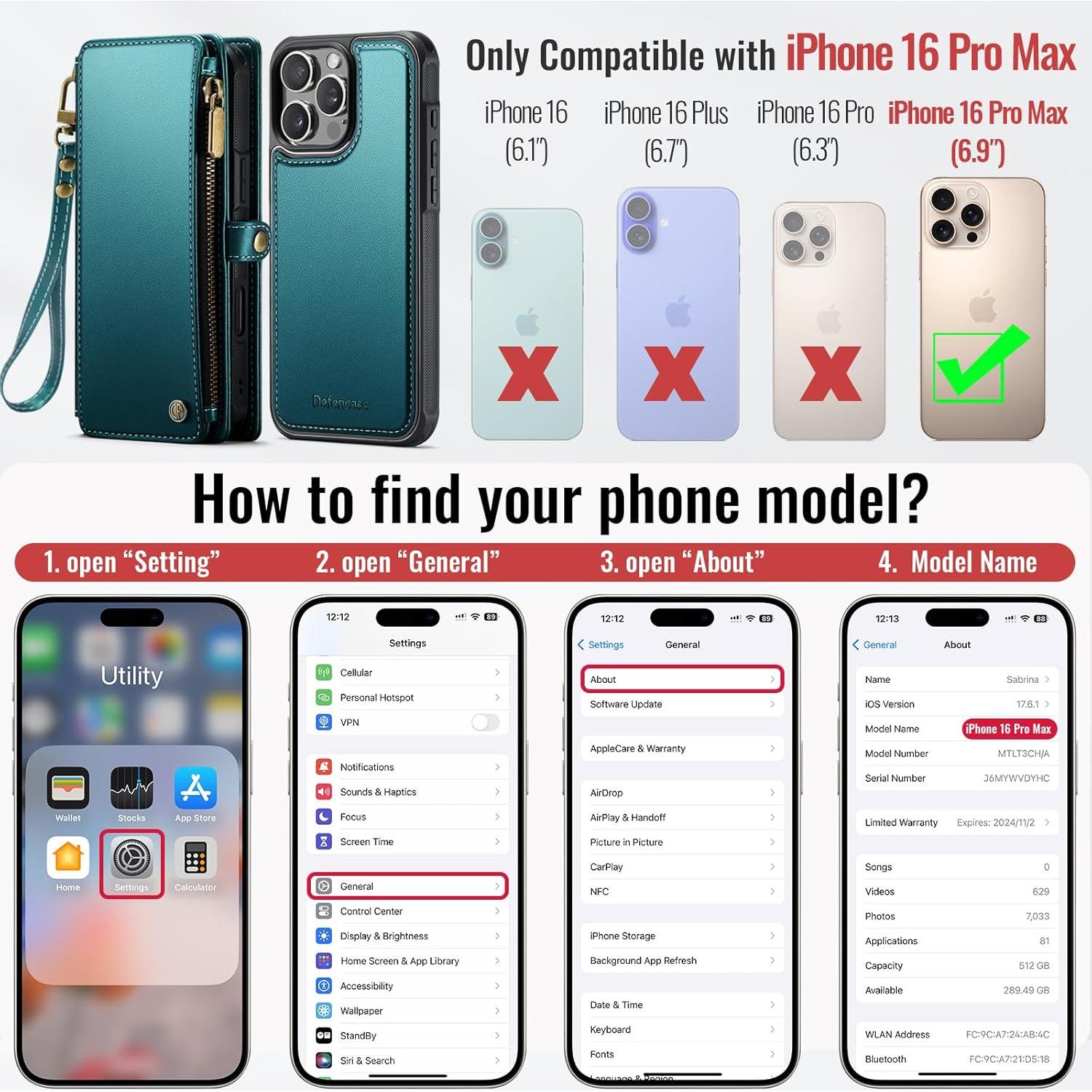 Funda Cartera Magnética Defencase para iPhone 16 Pro Max Verde