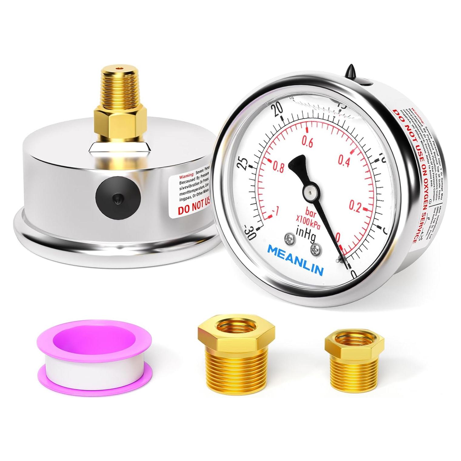 Manómetro de Vacío MEANLIN 1/8" NPT 2.5" Acero Inoxidable