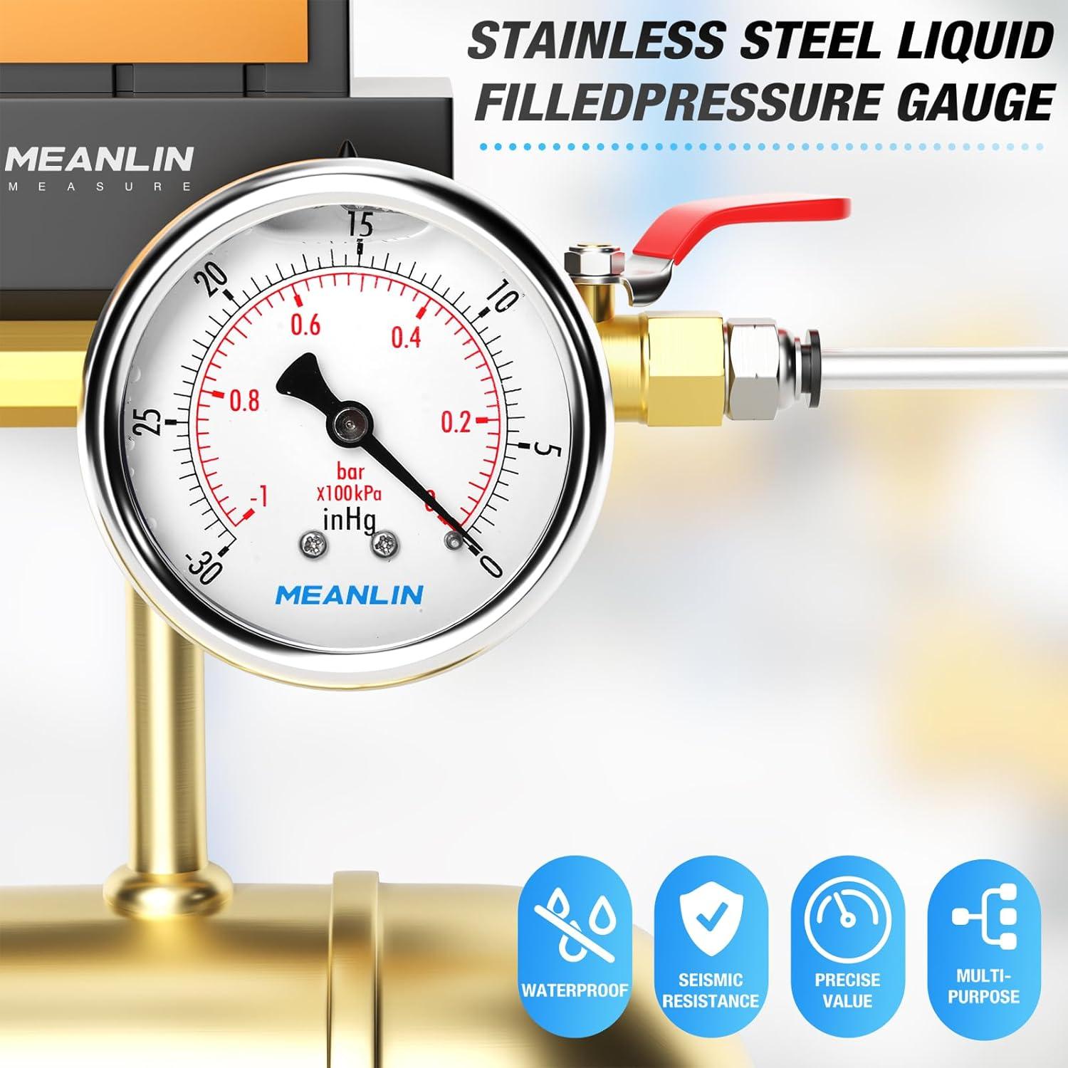 Manómetro de Vacío MEANLIN 1/8" NPT 2.5" Acero Inoxidable