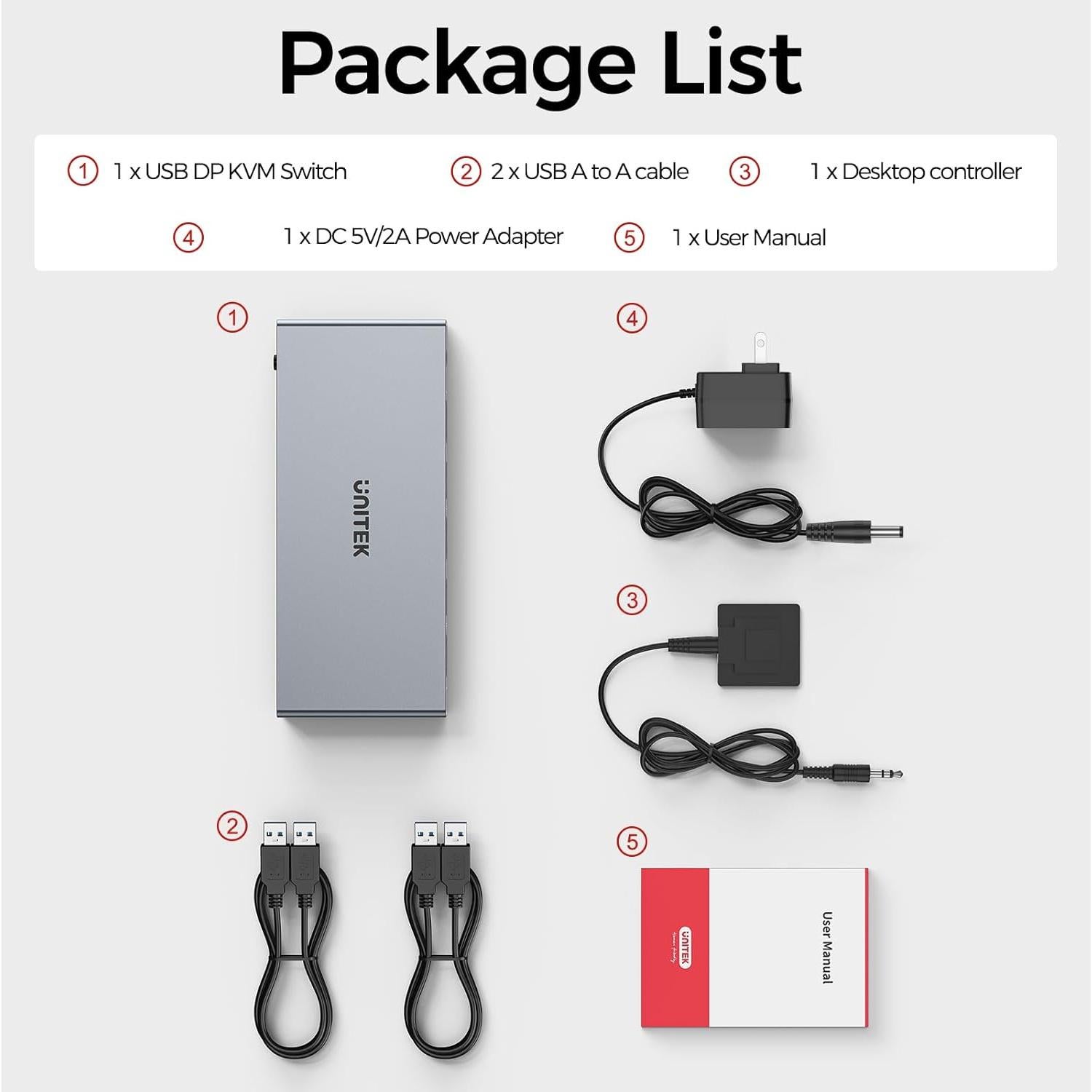 Interruptor KVM Unitek DP 8K 2 Computadoras 4 USB 3.0