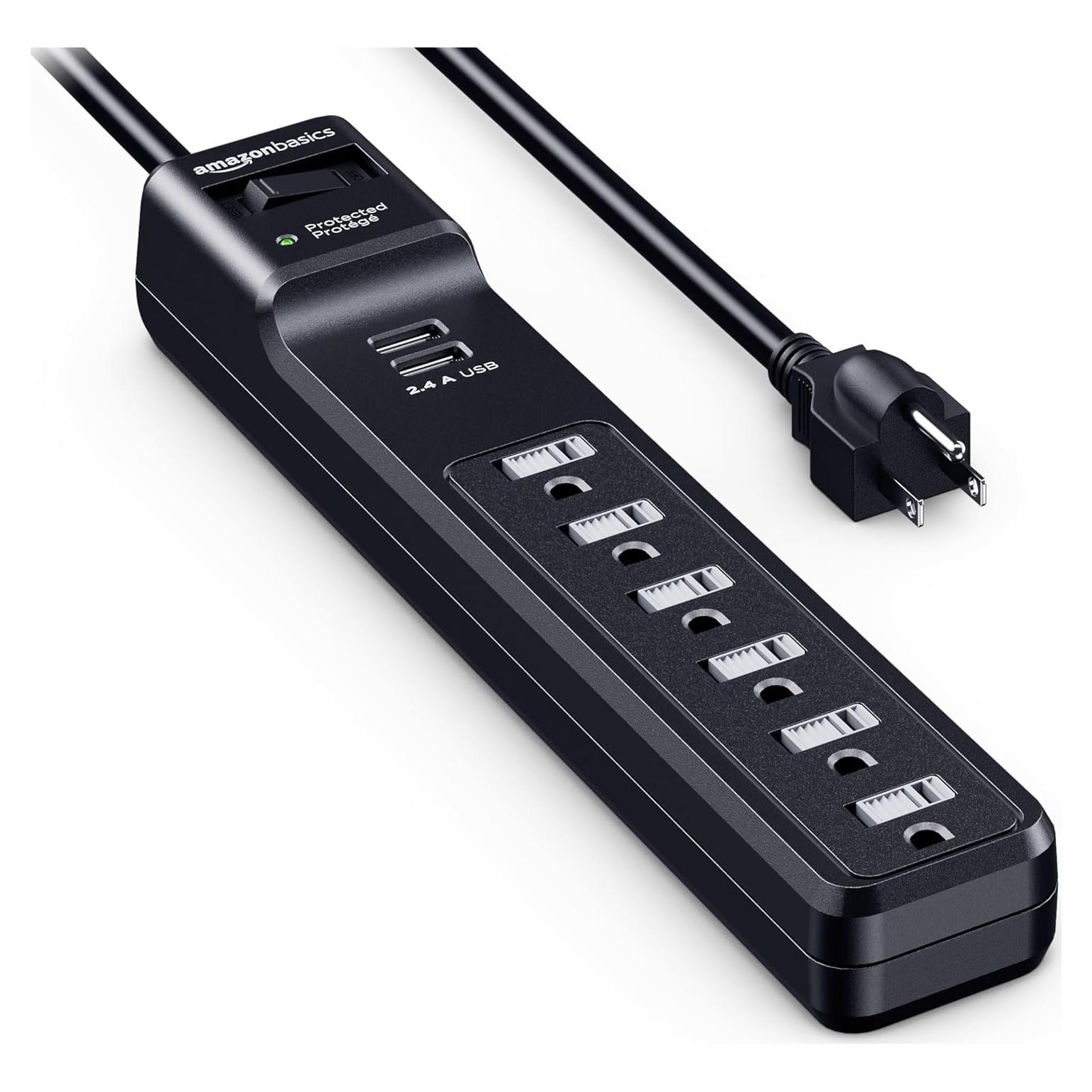 Protector de Sobretensión Amazon Basics 6 Salidas 1000 Julios 1.83 m