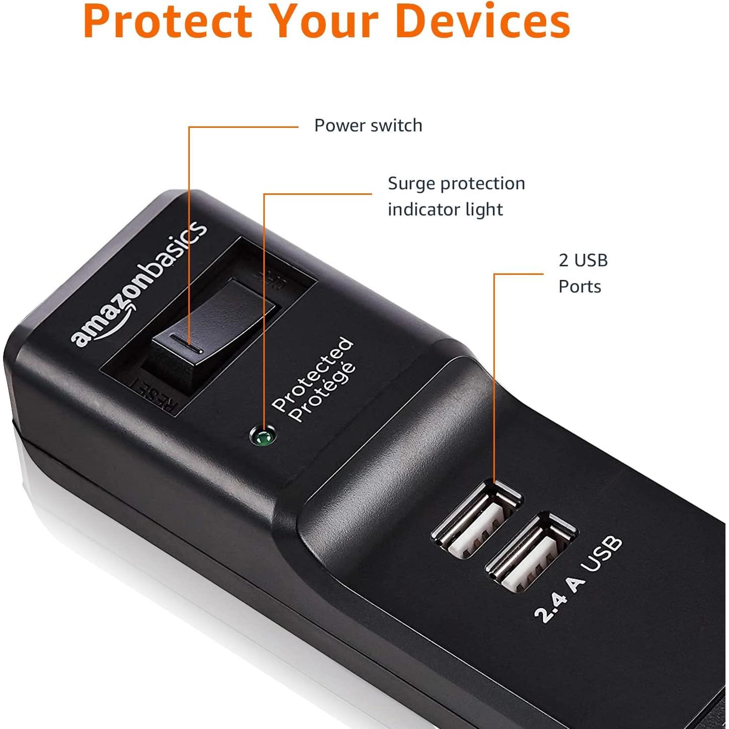 Protector de Sobretensión Amazon Basics 6 Salidas 1000 Julios 1.83 m