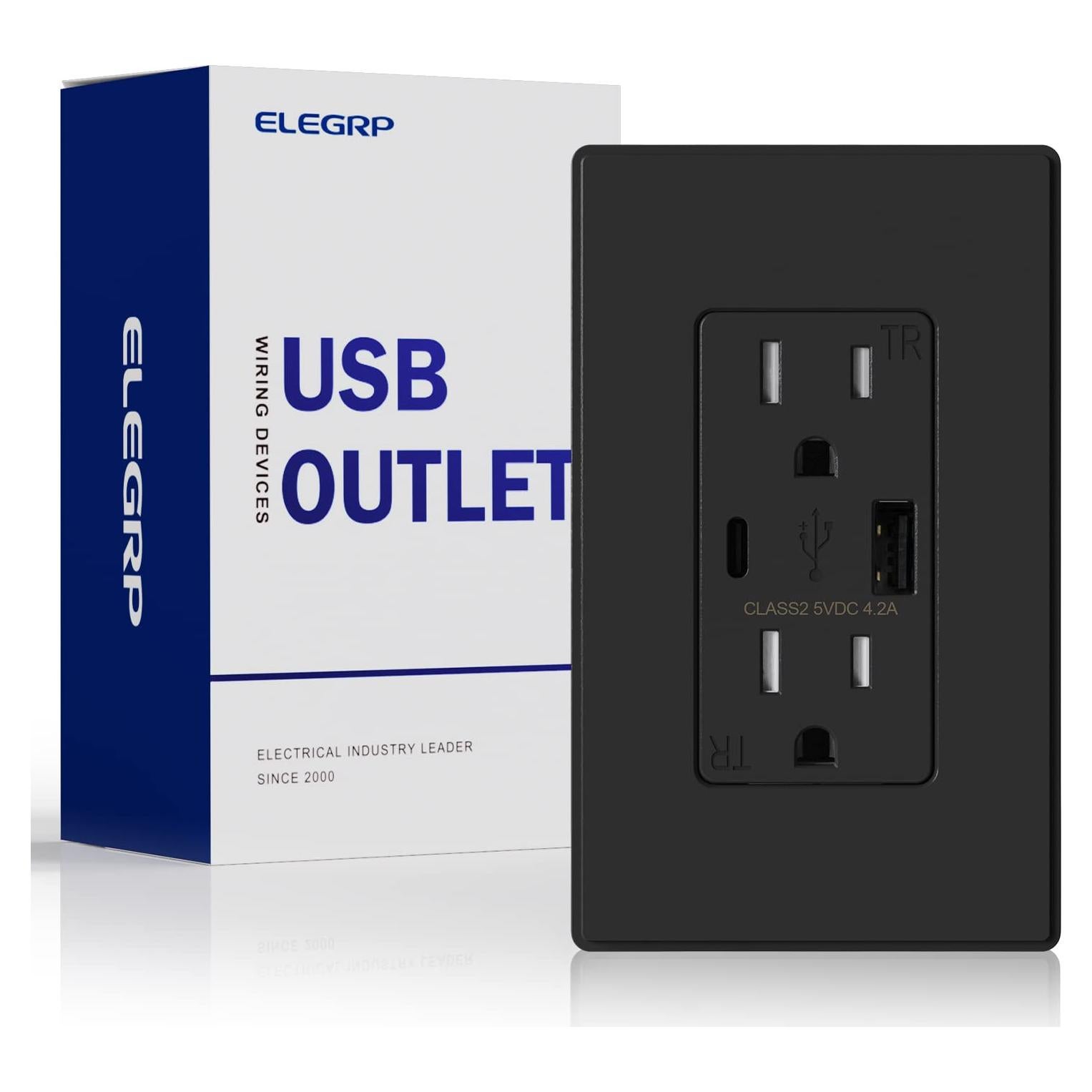 Cargador USB de pared ELEGRP 15A con puertos A y C negro