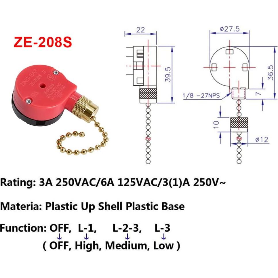 Interruptor de Cadena de Tirar Zing Ear ZE-208s 3 Velocidades
